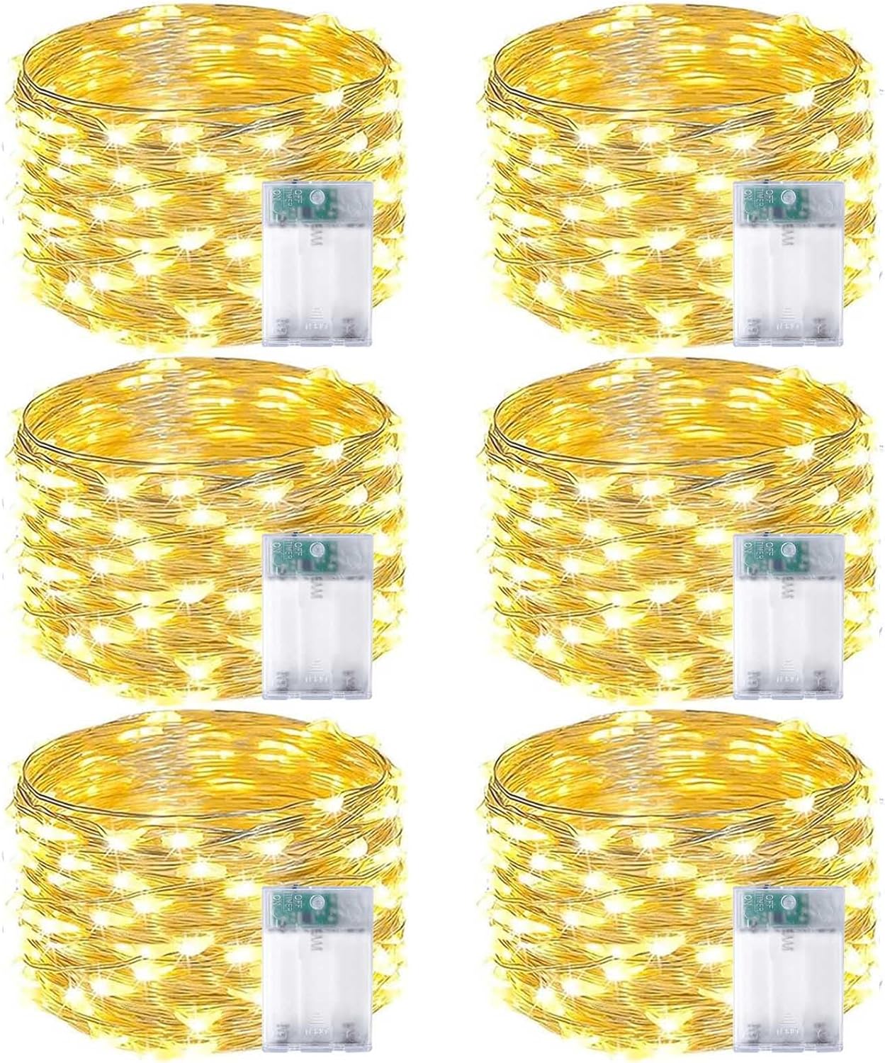 6-Pack Fairy Lights Battery Operated with Timer, Waterproof 16FT 50 LED String Lights Indoor Outdoor, Cuttable Starry Fairy Lights for Christmas Home Bedroom Wedding DIY Centerpiece Decor (Warm White)