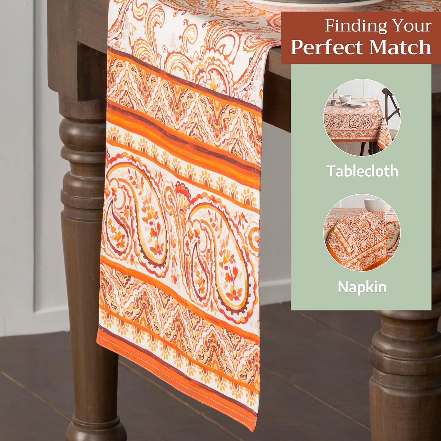 Maison d' Hermine Table Runner 100% Cotton Double Layer Table Runners 72 inches Long for Thanksgiving Christmas Decorations Home Kitchen Dining Party Wedding (Palatial Paisley, 14.5" x 72")