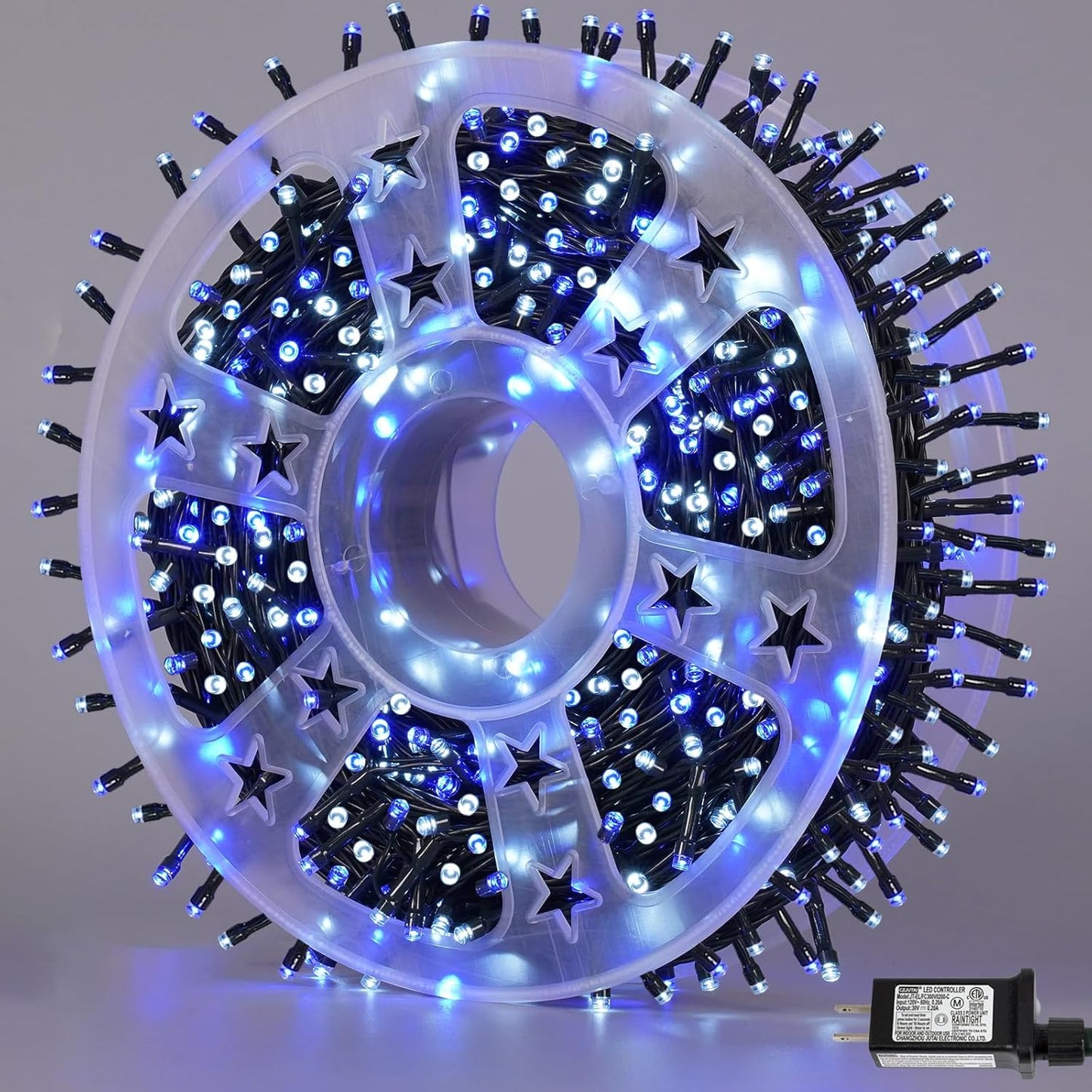 YEGUO 165ft 500 LED Christmas Lights Outdoor Waterproof, Blue and White String Light Indoor, 8 Modes Green Wire Twinkle Tree Lights Plug in with Memory Timer