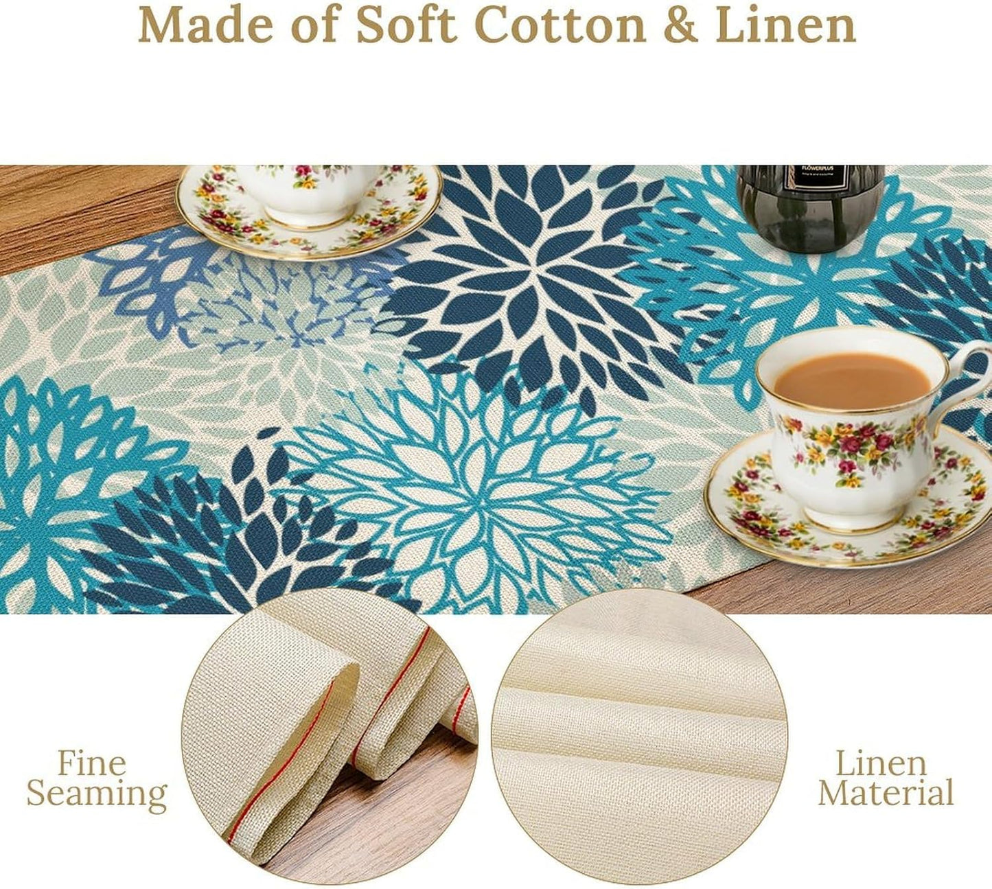 Floral Table Runner,Blue Flowers Print Spring Summer Table Cloth Kitchen Dining Table Home Party Decoration 13x90 Inch