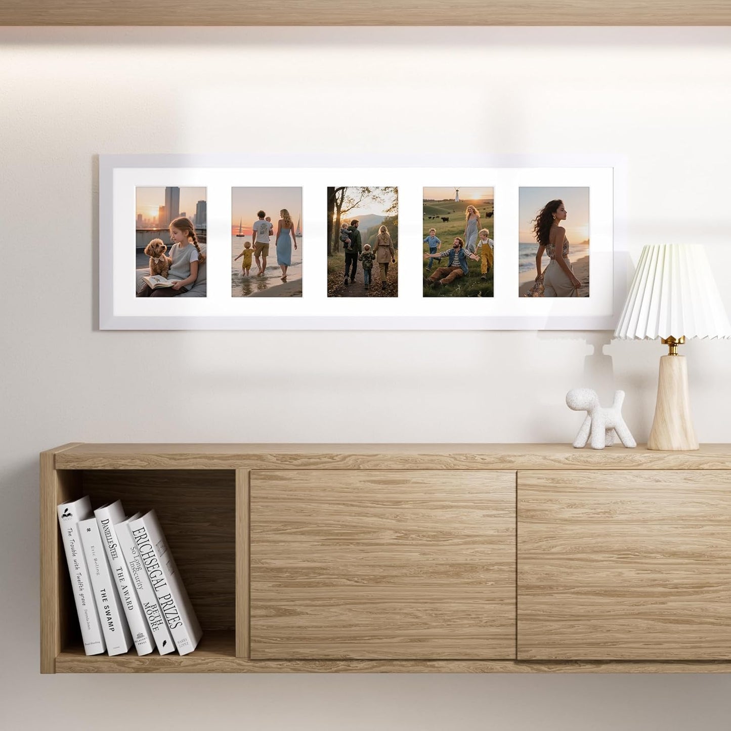 Vittanly 8x24 Collage Picture Frame, Displays 5Pcs 4x6 Pictures with Mat, Picture Frames Collage Wall Decor for Horizontal or Vertical Display, White, 1 Pack