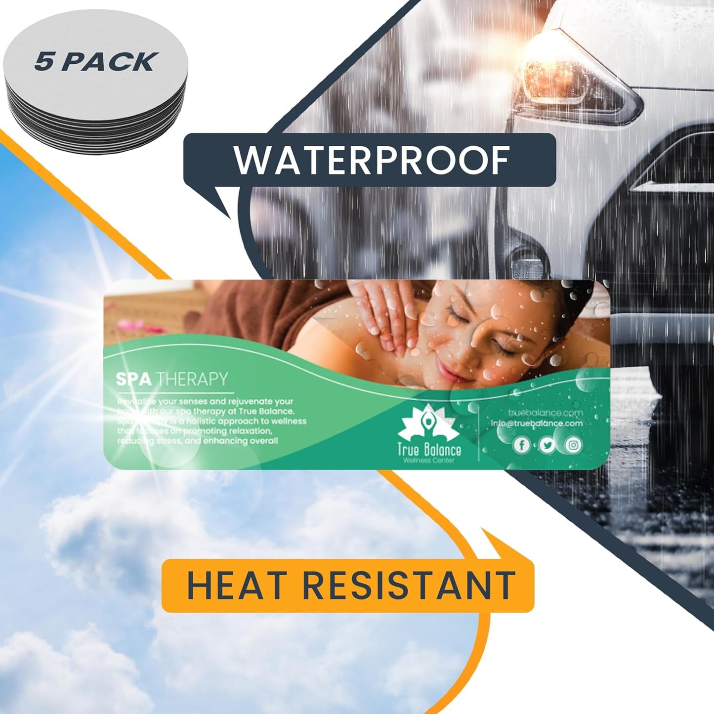 Magnet Me Up Custom 8x3 Inch Rectangle Magnet, 5 Pack, Customizable for Businesses, Personal Use, Choose Your Text, Upload Image, Magnetic Vinyl for Car and Any Magnetic Surface, Crafted in USA