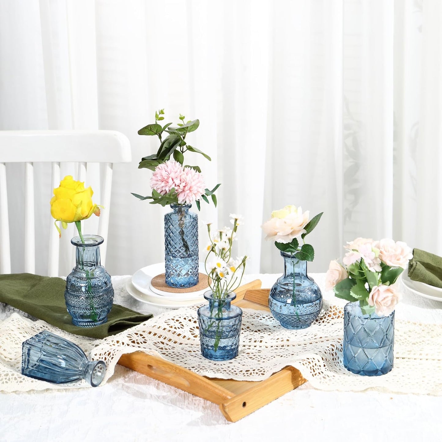 Bud Vases in Bulk 30, Blue Glass Vases for Centerpieces, Small Flower Vase for Centerpieces, Small Vase for Flowers, Mini Vintage Vases for Wedding Table Decor