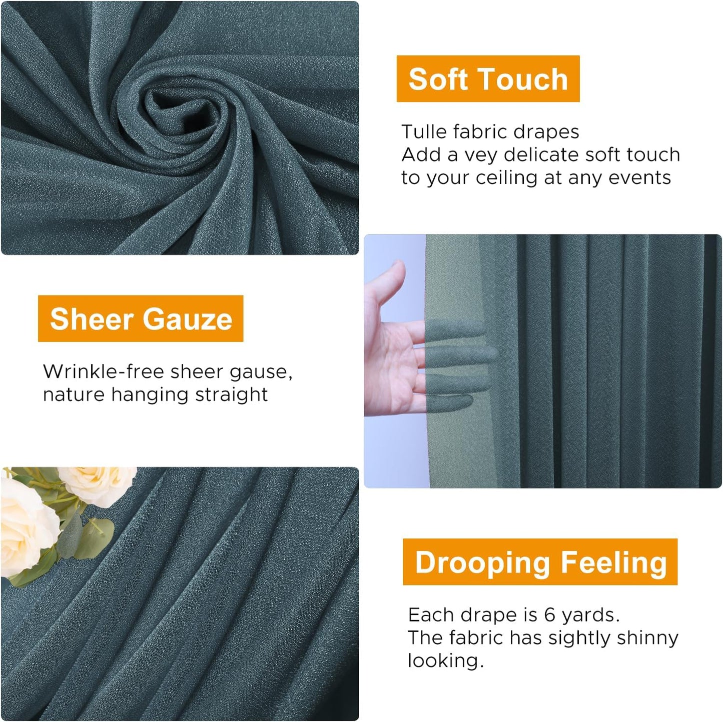 Wedding Arch Draping Fabric 6 Panels 28.7" x 20FT Grey Blue Sheer Chiffon Backdrop Drapes for Wedding Ceremony Birthday Party Bridal Shower Outdoor Decoration