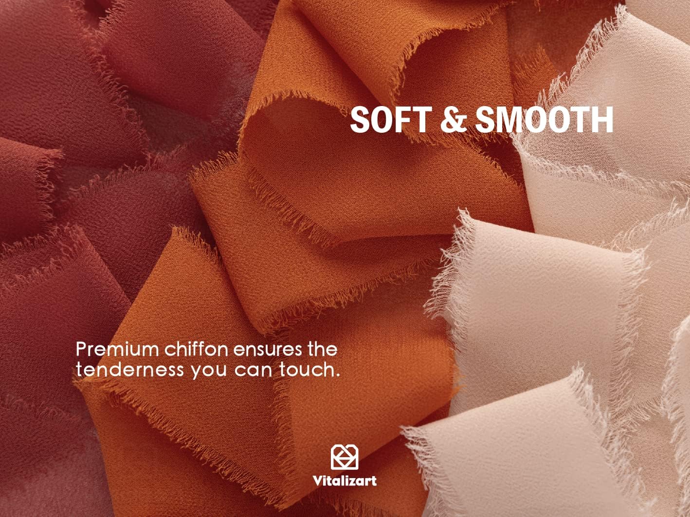 Vitalizart Fall Handmade Chiffon Silk Ribbon Fringe 1.5" x 21 Yd Terracotta Frayed Edges Ribbons for Wedding Invitations Bridal Bouquets Gifts Wrapping Crafts Holiday Party Decorations