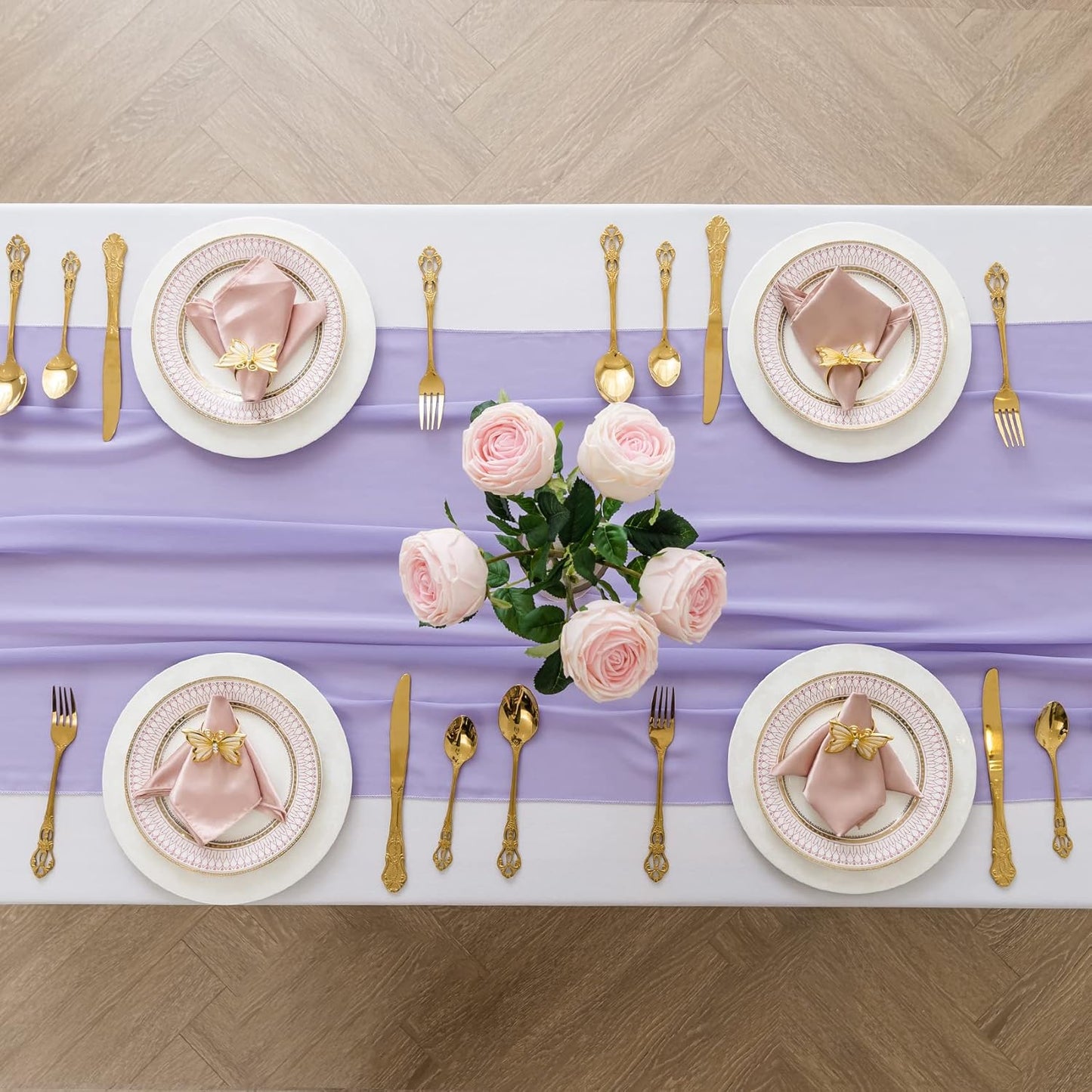 12Pack 9ft Chiffon Table Runner 14x108 Inch Sheer Romantic Table Runner for Wedding Birthday Party Bridal Shower Outdoor Decoration-Lavender