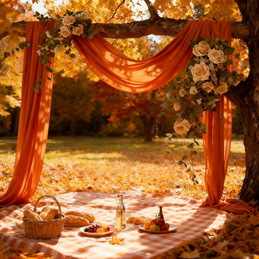 Terracotta Fall Thanksgiving Elegant Arch Draping Fabric Outdoor 1 Panel 29" × 20Ft Sheer Chiffon Curtain Drapes for Wedding Ceremony Birthday Party Garden Brunch