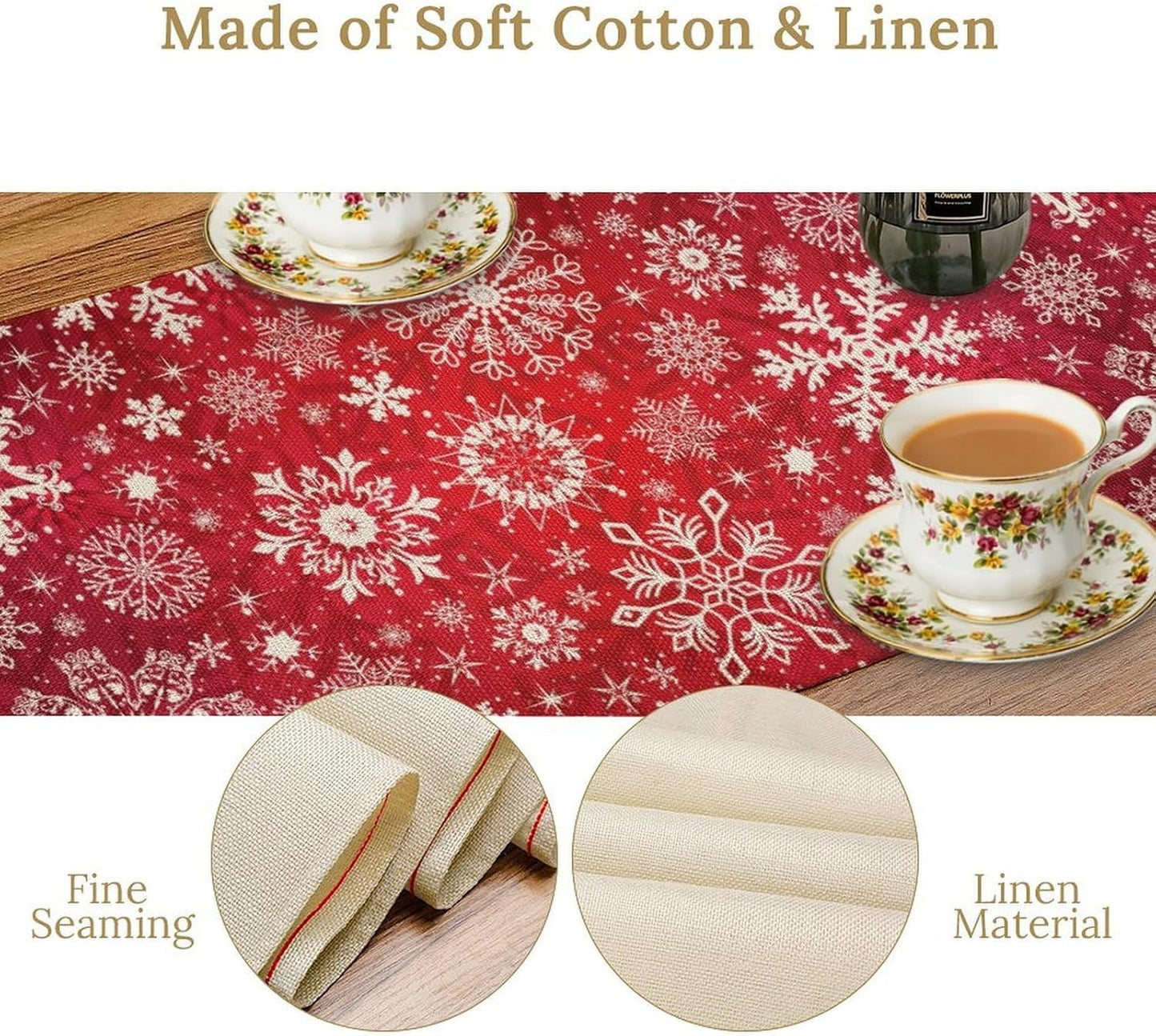 Snowflakes Christmas Table Runner, Winter Holiday Red Table Cloth Kitchen Dining Table Decoration for Home Party Decor 13x36 Inch