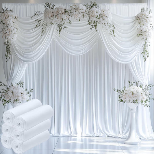 30ftx15ft Wrinkle Free White Backdrop Curtain, 6 Panels 15FT Height White Wedding Backdrop Drapes, Silky Polyester Back Drop Cloth for Birthday Photography Background Party Backdrop Draping