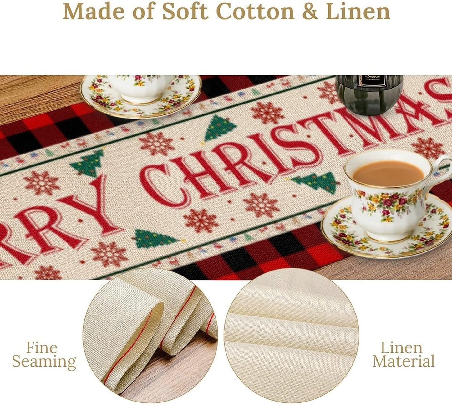 Merry Christmas Table Runner,Winter Xmas Holiday Table Cloth Kitchen Dining Table Decoration for Home Party Decor 13x60 Inch