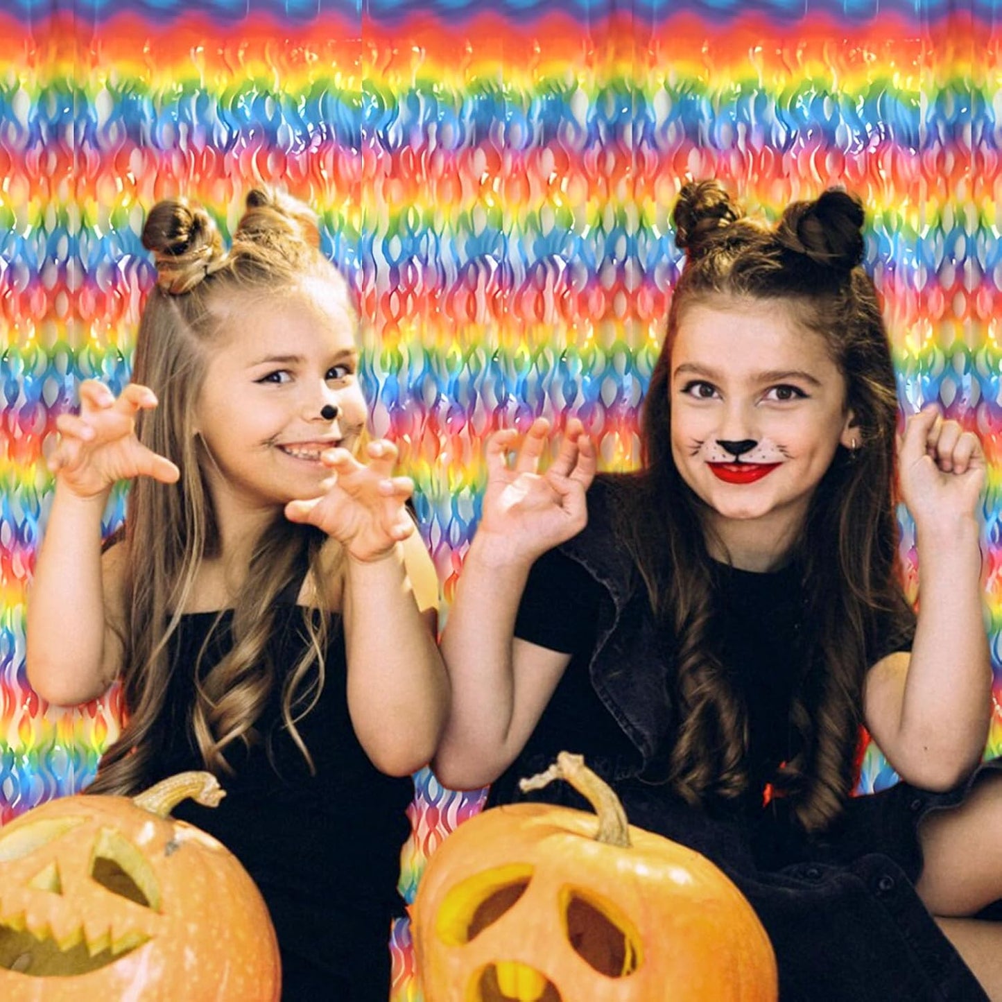 4 Pack Dark Rainbow Wave Foil Fringe Curtain Backdrop, 3.28Ft x 8.2Ft Metallic Tinsel Foil Fringe Streamer Curtains for Photo Booth, Mother's Day, Easter, Birthday, Wedding Party Decoration