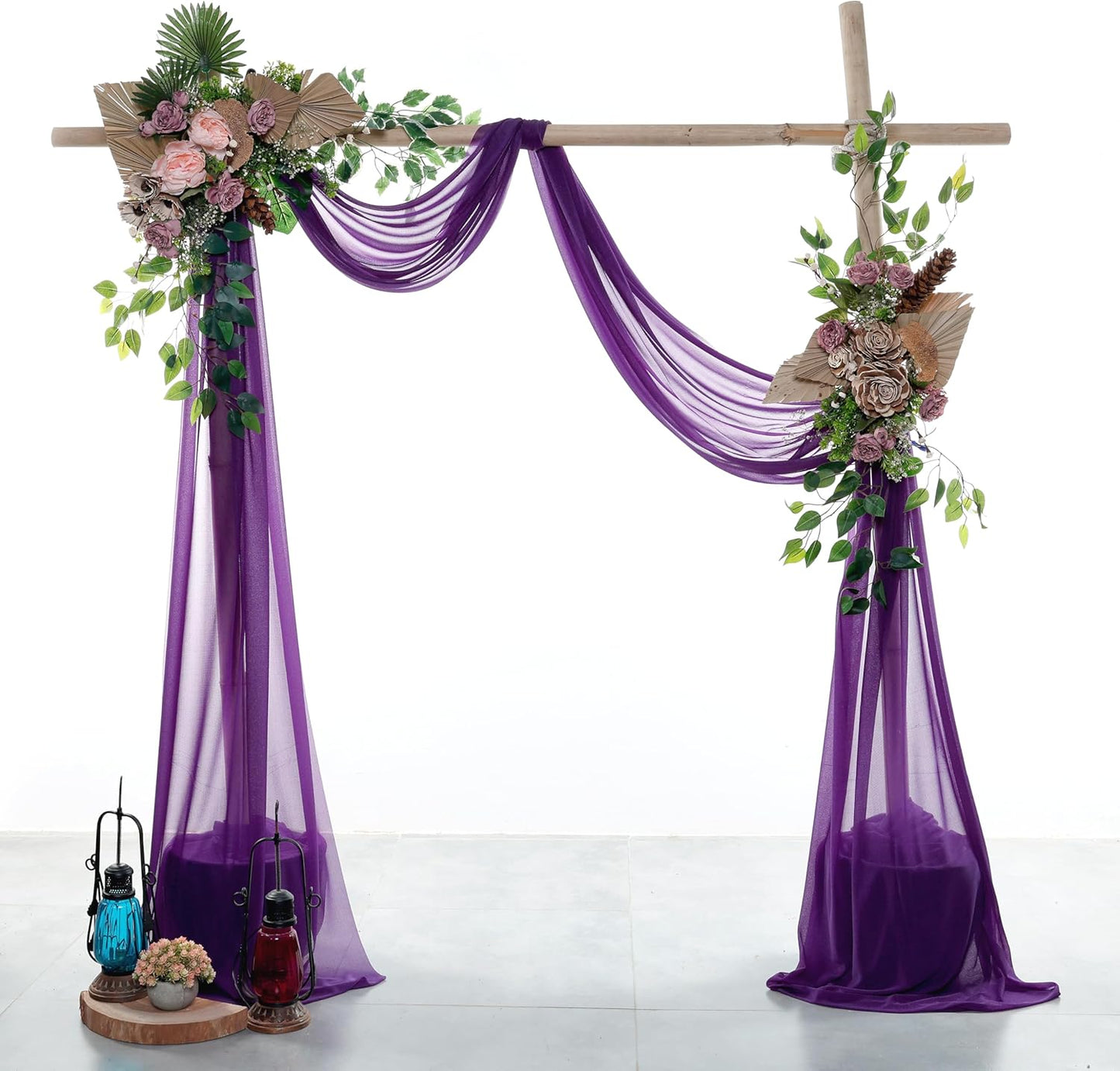 VDS Pack of 1 Panel (30 Inch X 30 Feet) Wedding Arch Draping Fabric Sheer Chiffon Fabric Drapery for Wedding Ceremony Reception Swag Backdrop Canopy Chuppah ARBO Altars Decoration (Purple)
