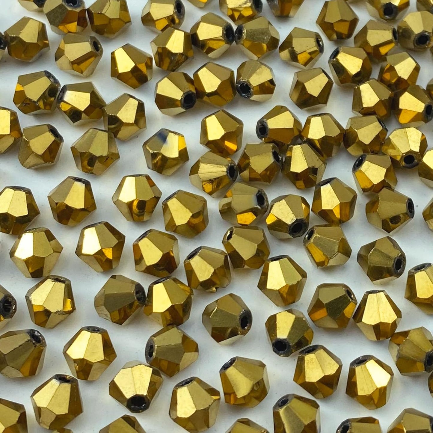 400pcs 4mm Bicone Crystal Glass Beads Loose Spacer Beads Faceted Craft Beads for Jewelry Making DIY Necklace Bracelet Earring Wind Chimes Suncatchers Ornamen(Mine Gold)