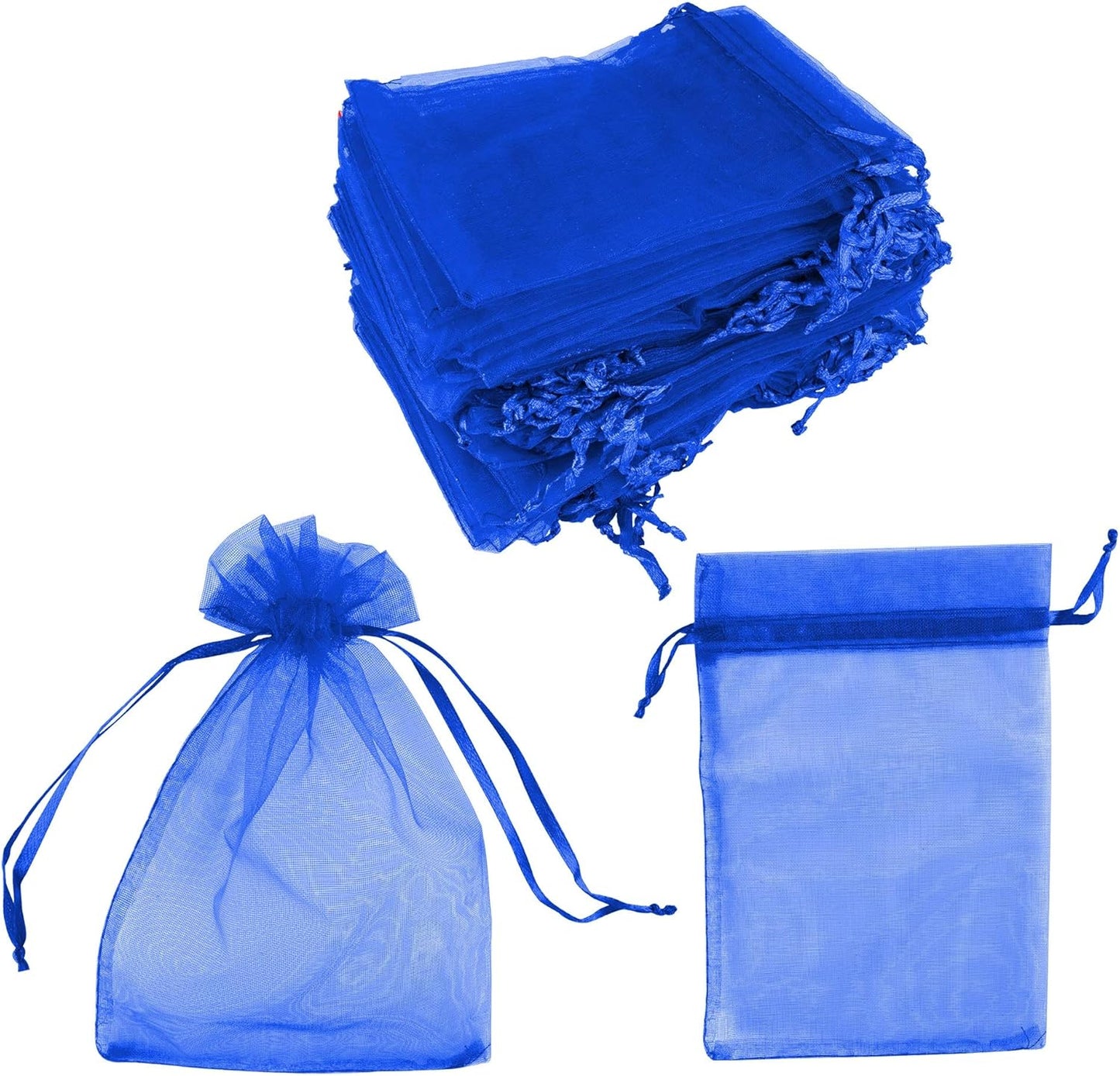 Super Z Outlet 100 Pack 5x7 Inch Mini Sheer Drawstring Organza Transparent Bags Jewelry Sack Pouches for Wedding, Party Decorations, Arts & Crafts Gifts (Royal Blue)