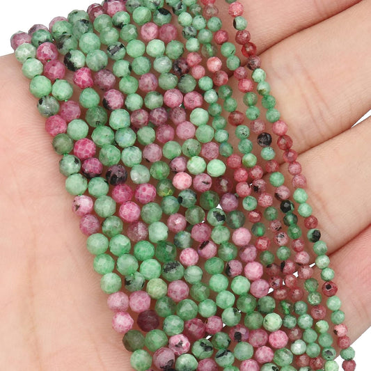 Song Xi 120pcs 3mm Natural Ruzy Zoite Gemstone Beads Faceted Round Loose Stone Beads for Jewelry Making