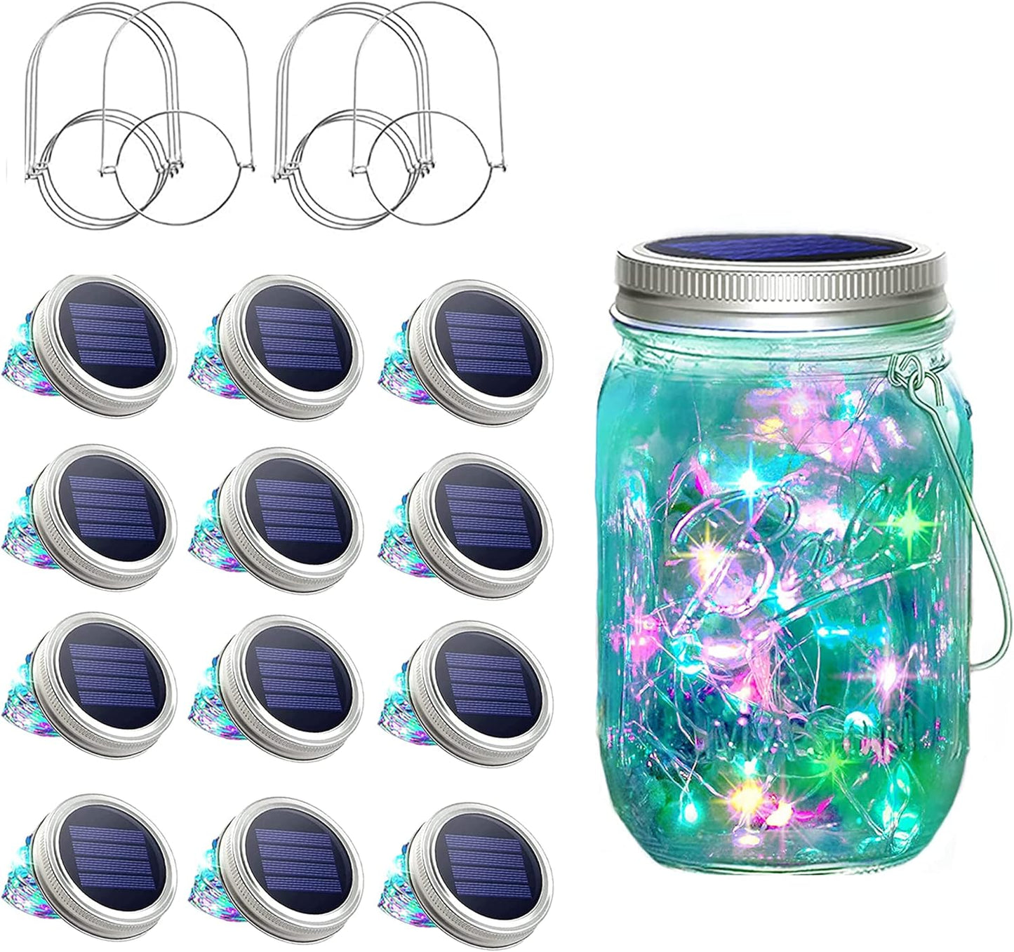 SunKite Solar Mason Jar Lights, 12 Pack 30 LED Waterproof Fairy Firefly Jar Lids String Lights with Hangers(NO Jars), Patio Yard Garden Wedding Decoration - Multicolored1