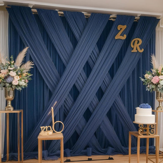 20×12ft Navy Blue Wrinkle Free Backdrop Curtain for Wedding Parties, 4 Panels 5×12ft Long Soft Silky Polyester Backdrop Drapes Photo Back Drop Curtains for Birthday Photography Background Cloth