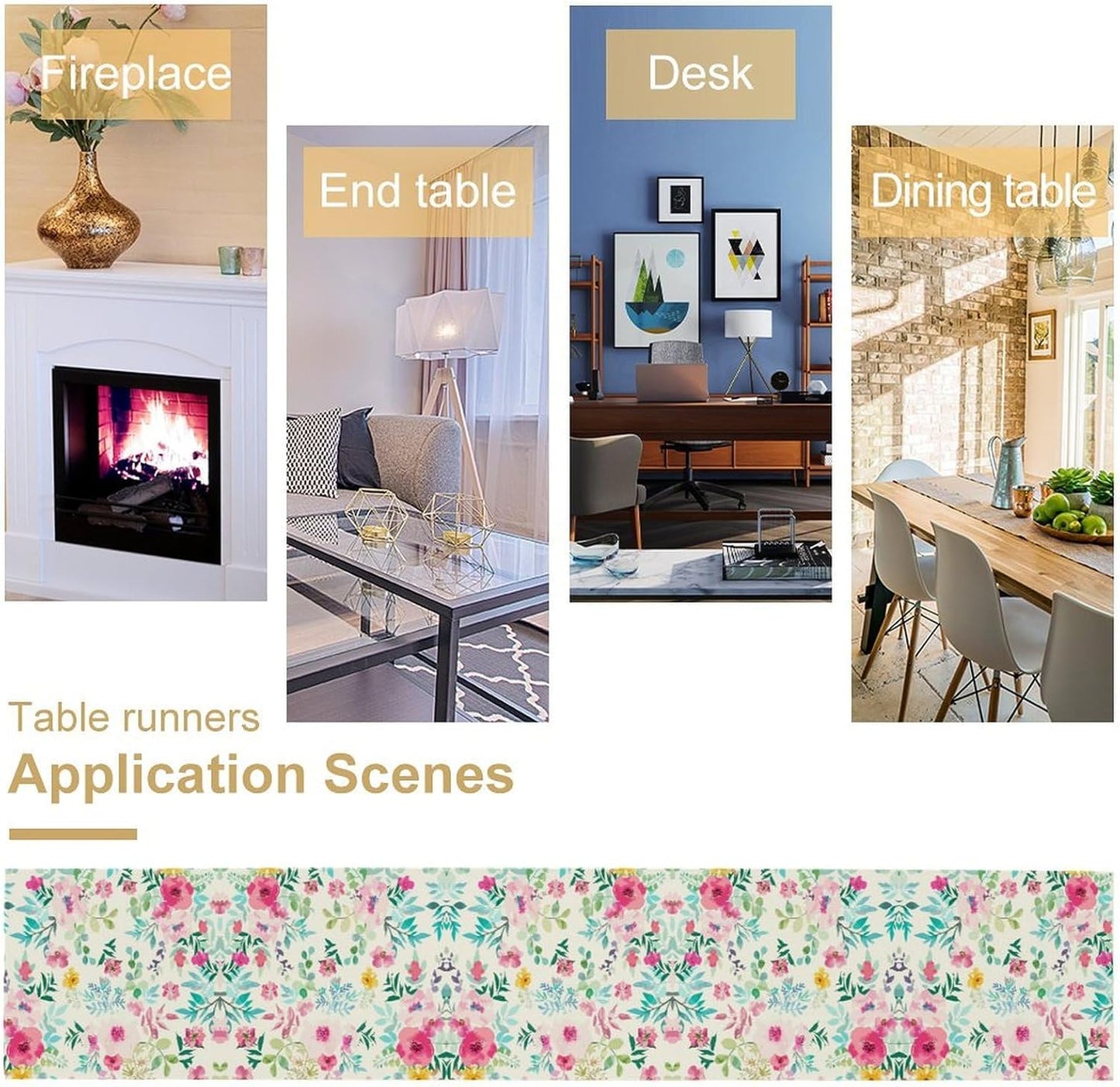 Watercolor Floral Table Runner, Colorful Botanical Spring Summer Nature Flower Aesthetic Table Runner for Kitchen Dinning Table Runner Decor Home Wedding Party Holiday, 13x36 Inch