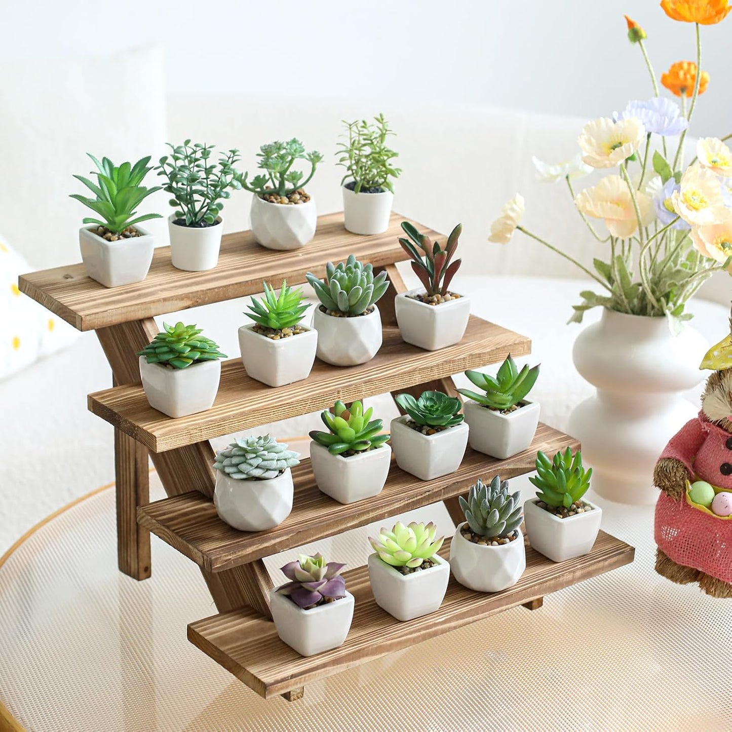 SwallowLiving Wooden Rustic Cupcake Stand for 24 Cupcakes, Stepped Wood Display Stand for Weddings, Tiered Party Table Display Riser for Food , Dessert, Cookie, Decor, Craft Show, Burnt