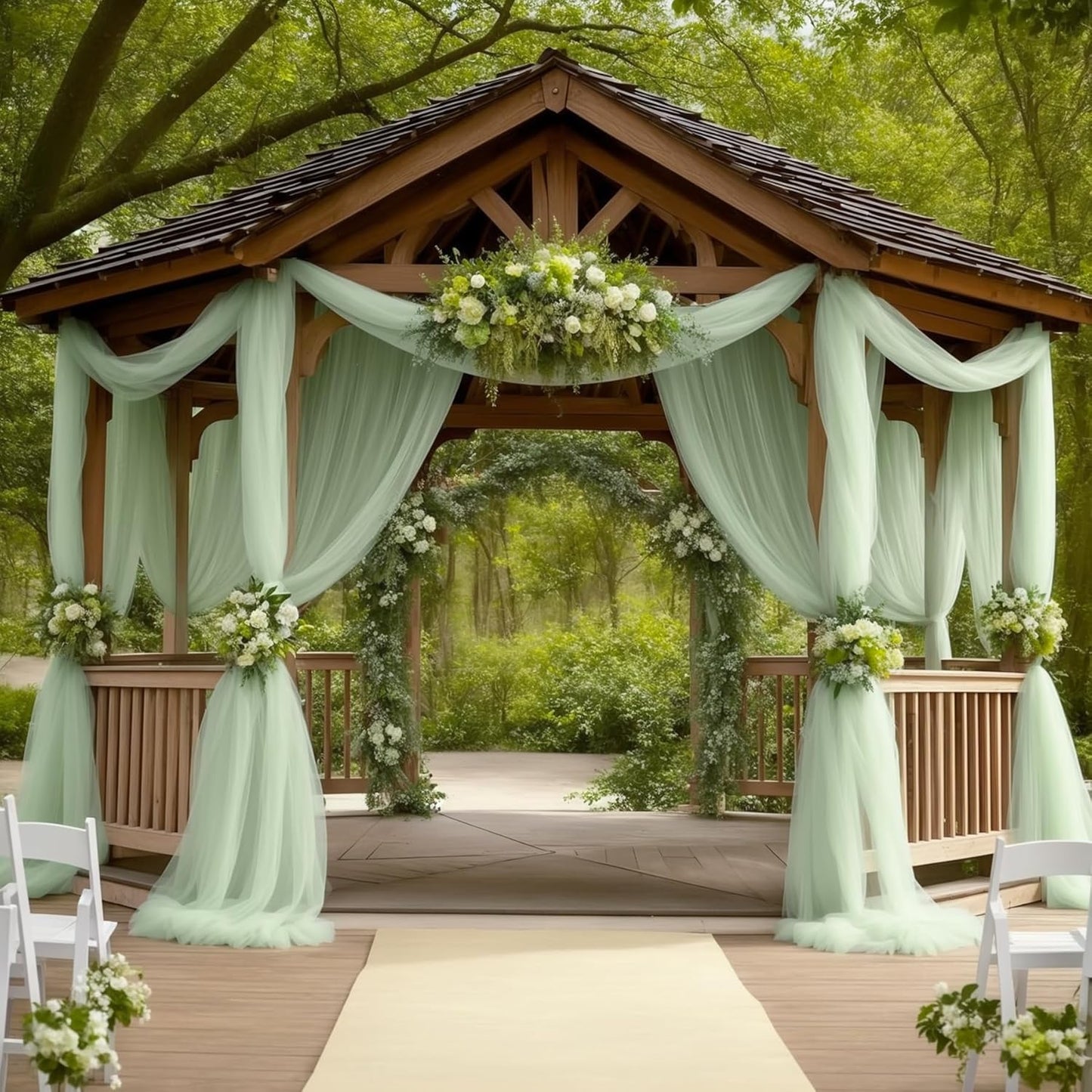 Sage Arch Drapes for Wedding Arch Draping Fabric Sheer Backdrop Curtain for Ceremony Bridal Party Decor 19Ft Length x 28" Width 4 Panels