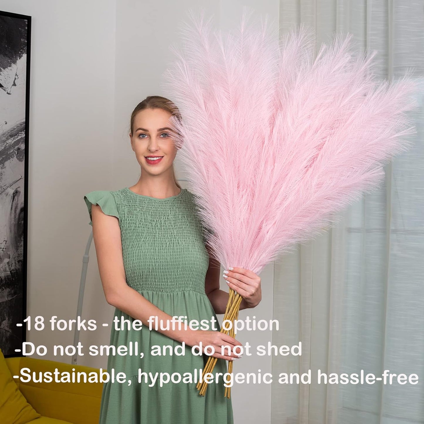 EVODIS Faux Pampas Grass 6 Stems, Artificial Pampas Grass - 43 inch Total Extra Large Pompass Grass Tall Pompous Boho Flower Arrangement and Floor Vase Filler Home Decor for Room Wedding Party