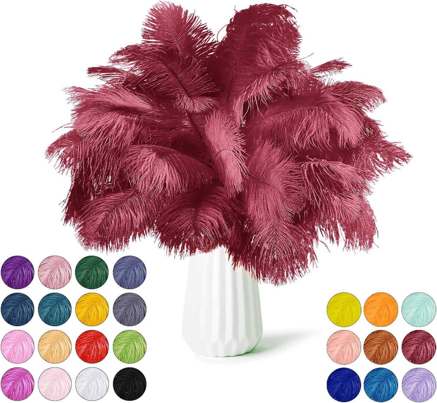 NEWONG 30pcs Wine red Ostrich Feathers Natural Bulk 9-12in（23-30cm） Vase Craft Wedding Home Party Centerpieces Christmas Day Decoration