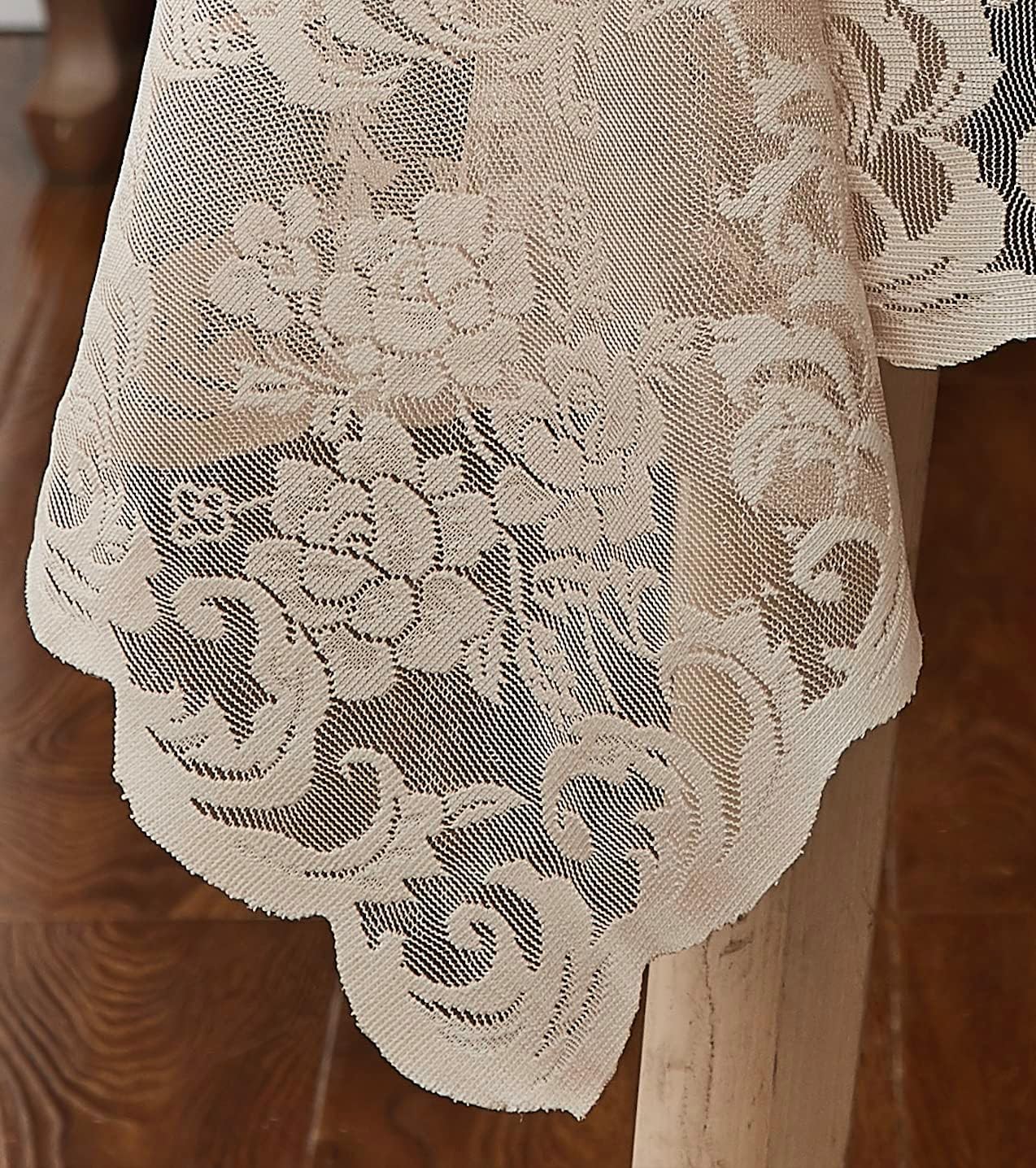 LinenZone Extra Large Linen Round Tablecloth for Rustic Vintage Decor. Sheer Lace Table Cloth Works Great As Wedding Tablecloth or Thanksgiving Table Cover. (Mia 132 Round, Linen)