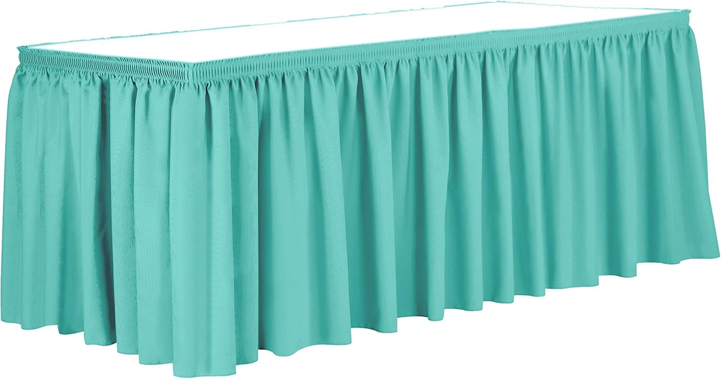 Ultimate Textile Pleat Polyester Fabric Table Skirt - Machine Washable Flame Resistant with Clips for Events, Weddings & Trade Shows, Cut & Sewn in Paterson, NJ - Caribbean, 7' Shirred Pleat
