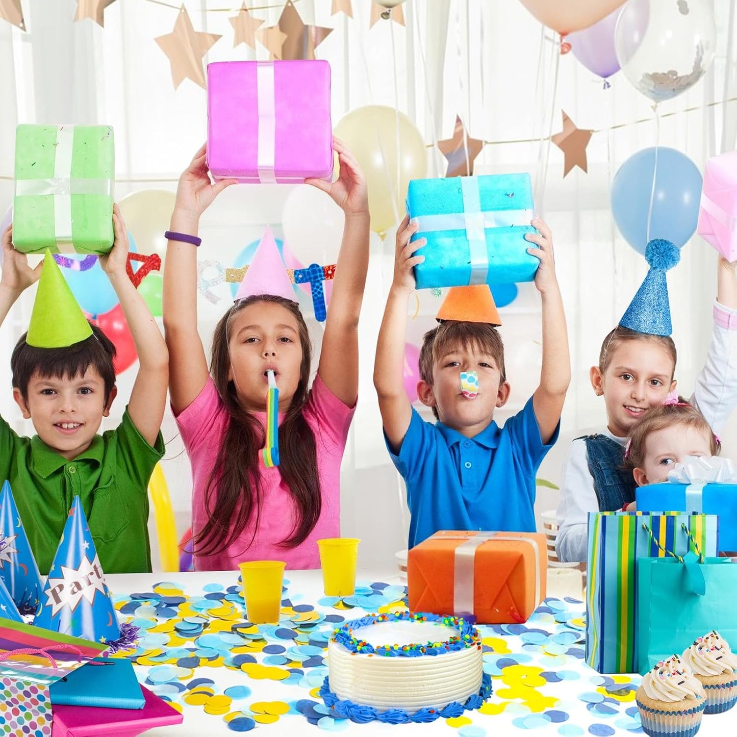 RYKOMO 10000 Pieces 1 Inch Round Tissue Paper 3.5oz Table Confetti Dots Blue Round Tissue Confetti for Craft DIY Scrapbooking Birthday Party Festival