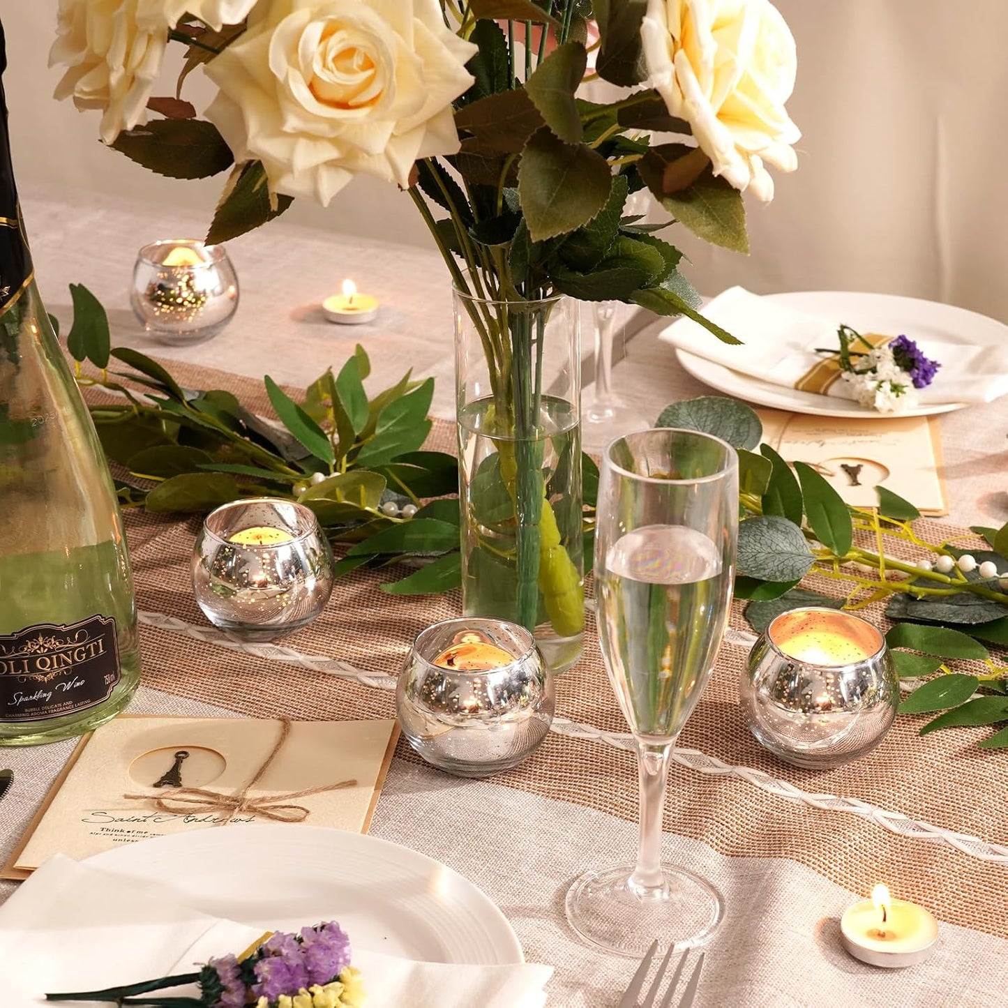 Homemory 36 Pcs Silver Votive Candle Holders, Round Mercury Glass Candle Holder, Tealight Candle Holders for Table Centerpieces, Baby Shower, Anniversary, Wedding, Home Decor, Halloween, Christmas