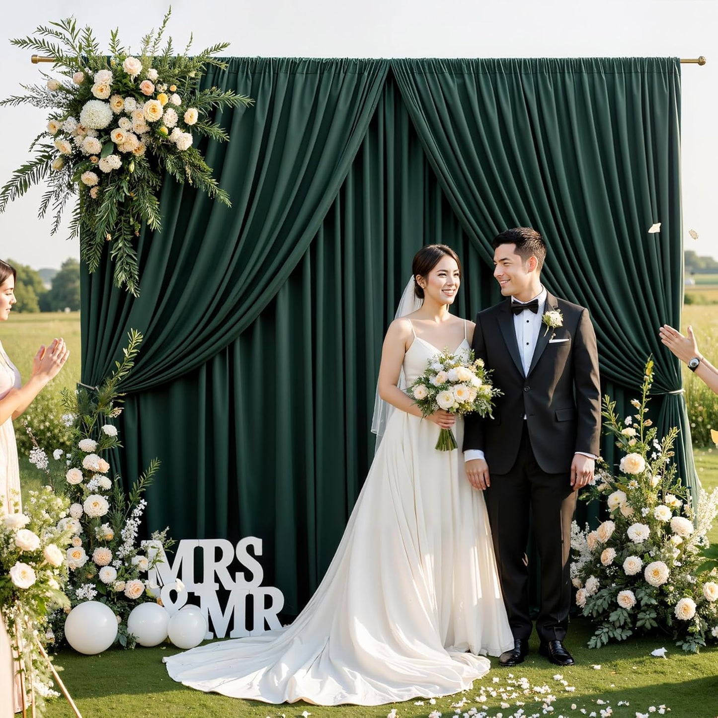 20ftx10ft Wrinkle Free Hunter Green Backdrop Curtains for Party Background, 4 Panels Silky Fabric Green Photo Backdrop Drapes Back Drop Cloth for Wedding Birthday Photography Baby Shower Decor