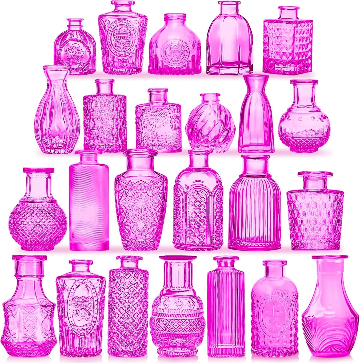 Glass Bud Vases Set of 24, Purple Vintage Small Vases for Flowers, Mini Glasses in Bulk, Small Flower Design for Centerpieces Wedding Decorations Home Flower Party Decor