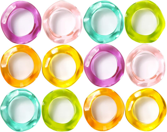Epoxy Resin Spring Napkin Rings Set of 12 - Irregular Napkin Holders for Dining Table, Party Decor, Weddings, Everyday Use, Elegant Tabletop Accents (Multi Pastel) - CLEENTABLE