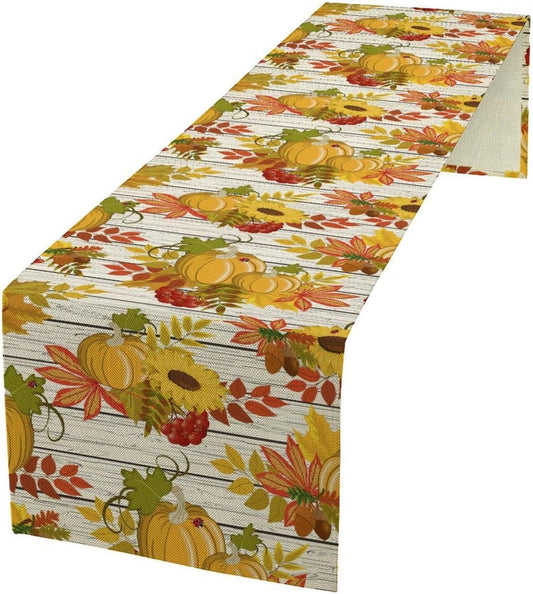 Autumn Table Runner,Seasonal Pumpkins Thanksgiving Kitchen Dining Table Decoration for Home Party Decor 13x120 Inch