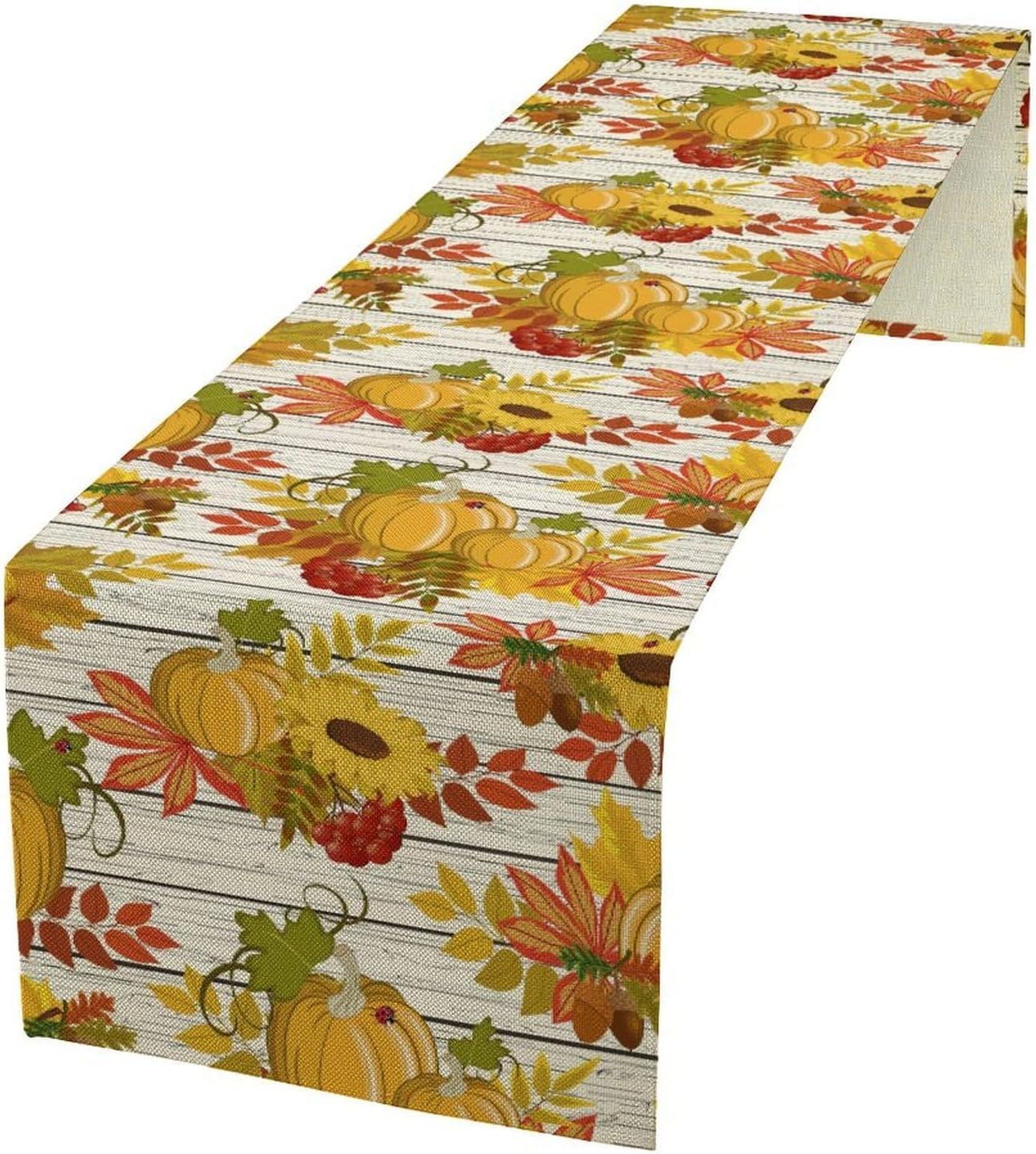 Autumn Table Runner,Seasonal Pumpkins Thanksgiving Kitchen Dining Table Decoration for Home Party Decor 13x70 Inch