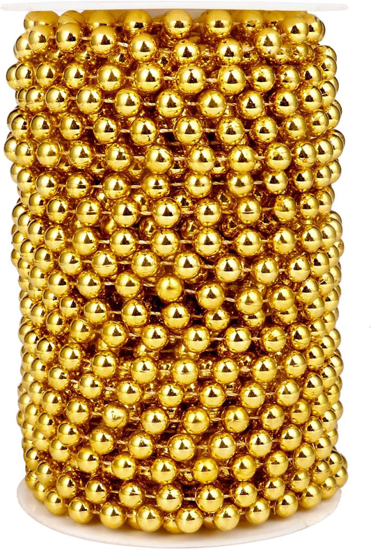 [66 Feet] Gold Pearl Beads Garland, 8MM 22 Yards Gold Faux Pearl Beads String Roll Bulk for DIY Craft Christmas Tree Wedding Party Decoration