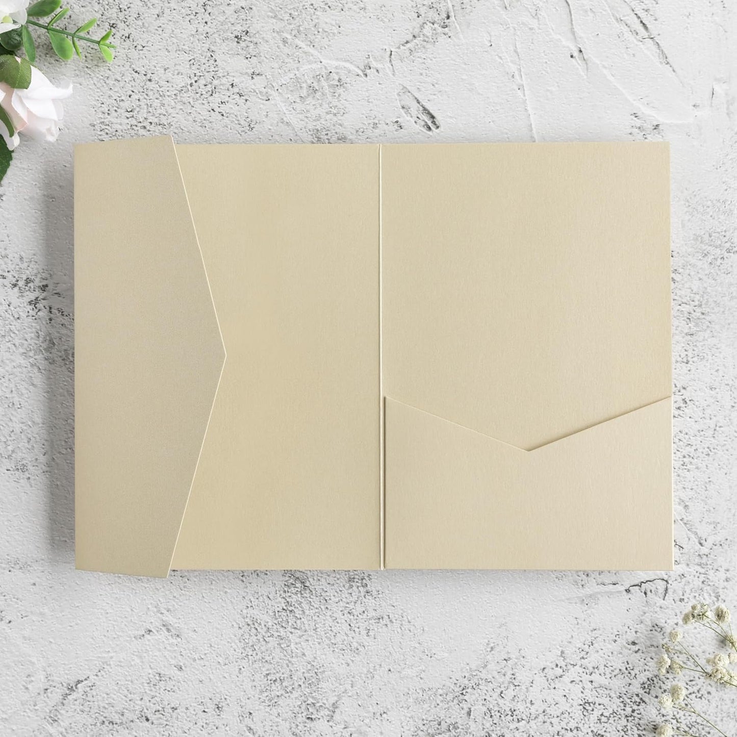 20 PCS Champagne Tri-fold Laser Cut Wedding Invitation Pockets for 5x7 Wedding Cards Bridal Shower Engagement Quinceanera Invitation
