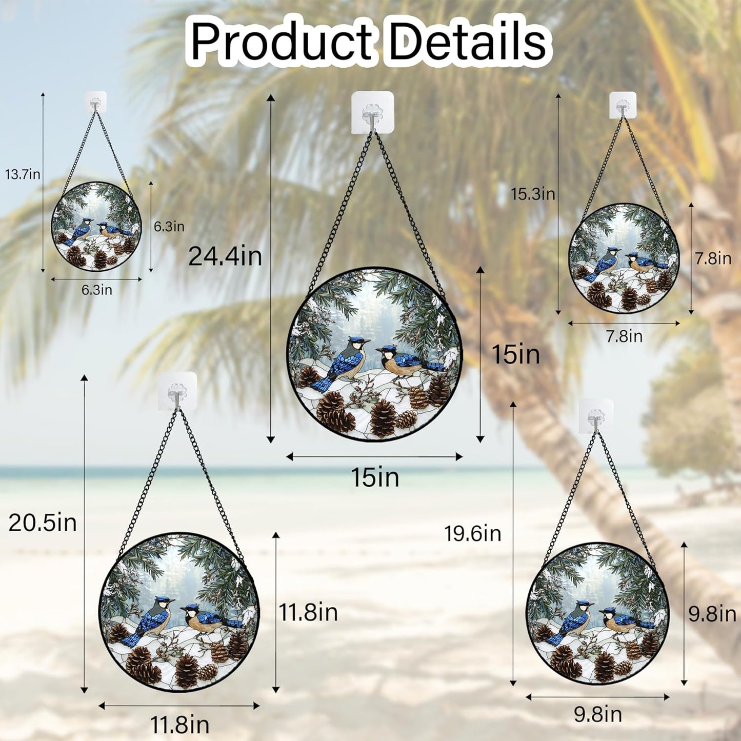 Stained Glass Window Hanging - Blue Bird Winter Forest Landscape Suncatcher for Door Garden Yard Sun Catchers Decor Christmas Mother's Day Birthday Gifts for Women Mom Nana Friend 7.8 in