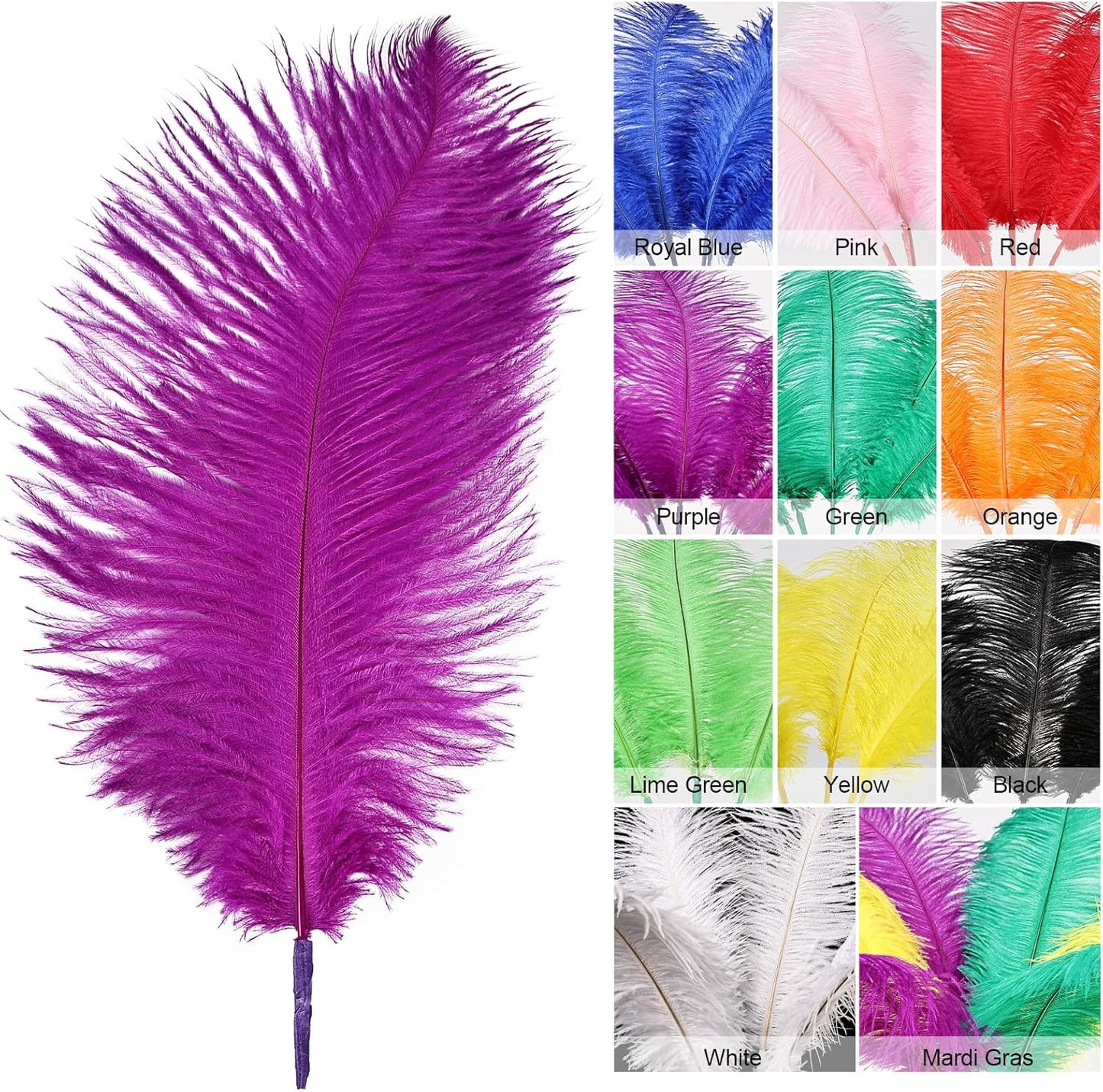 Bulk Purple Ostrich Feathers - 12pcs 12-14inch Crafting Supplies for Centerpiece Table Decorations
