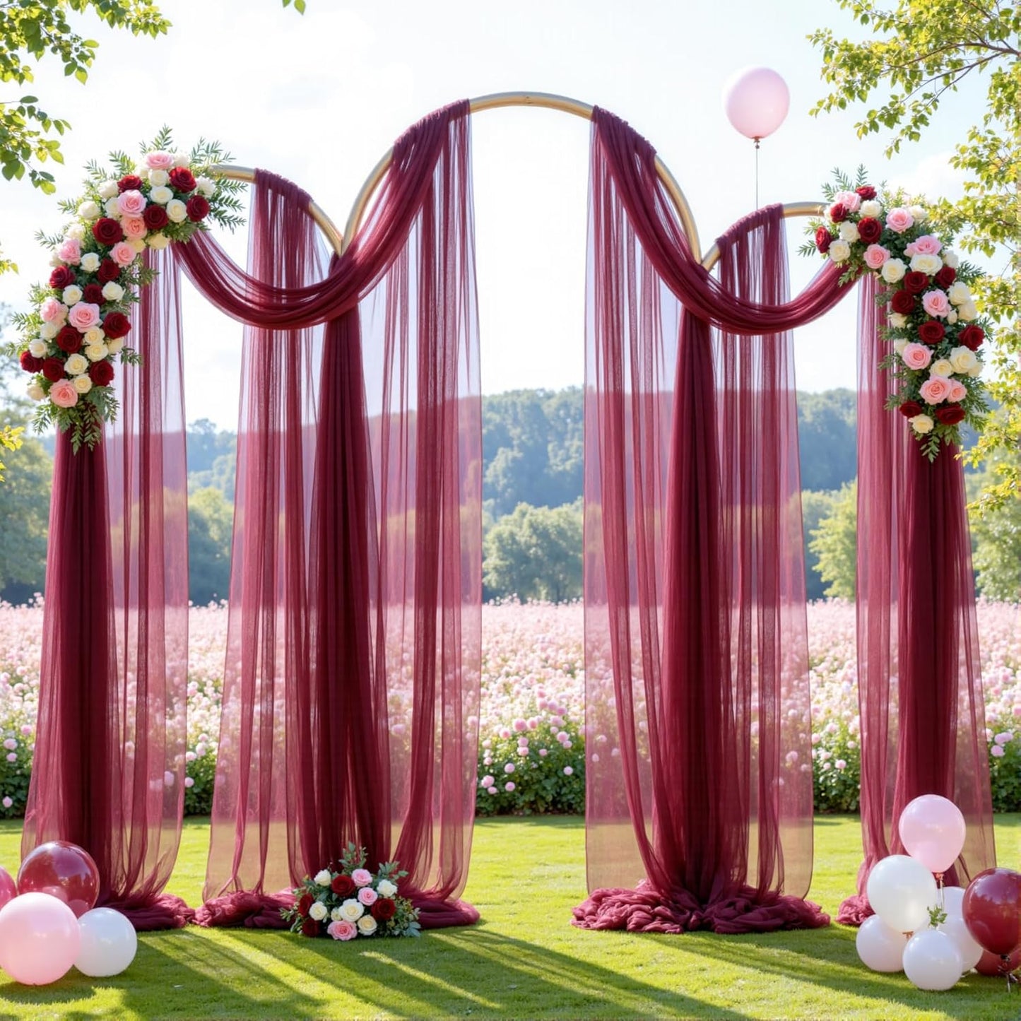 Wedding Arch Draping Fabric Backdrop 1 Panel 30" x 19Ft Burgundy Drapes Curtains for Wedding Reception Sheer Tulle Backdrop Curtain for Ceremony Birthday Party Baby Shower Arbor Ceiling Decorations