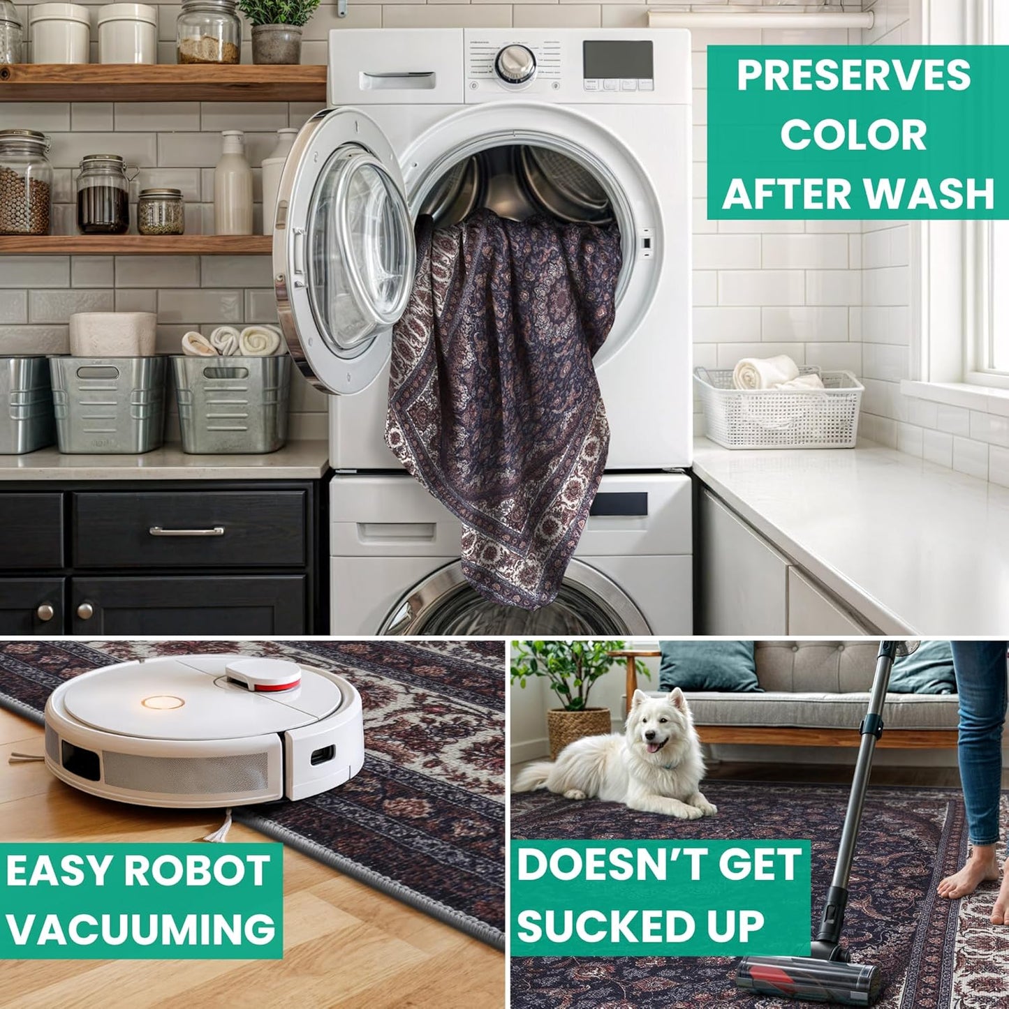 Bloom Rugs Washable Non-Slip 8' x 10' Rug - Navy Traditional Medallion Area Rug for Living Room, Bedroom, Dining Room, and Kitchen - Exact Size: 8' x 10'