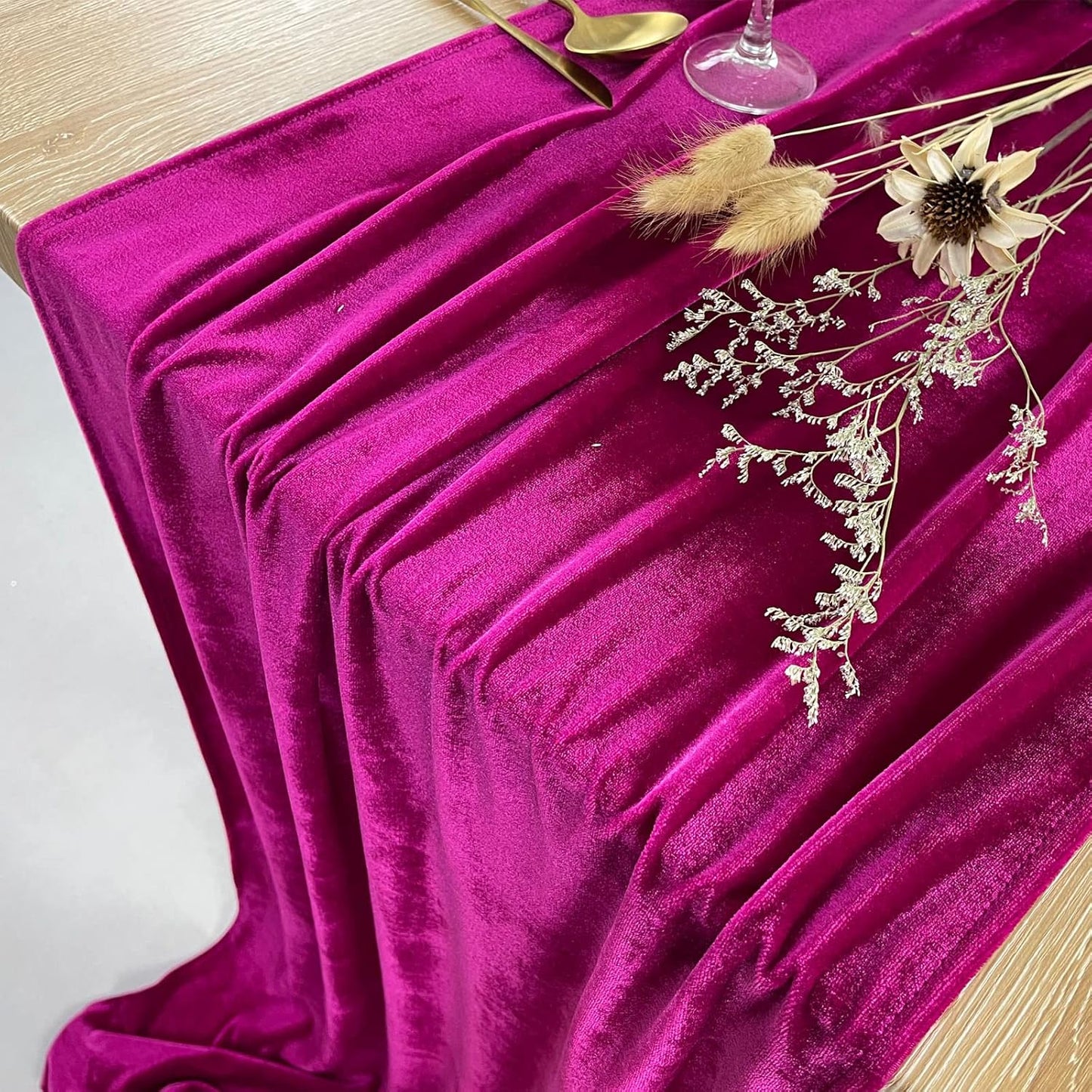 Luxurious Velvet Table Runner, 10ft Wedding Reception Decorations, 20x120inch Soft Velvet Fabric, Table Linen Overlay, Wedding Table Runners (Fuchsia, 20X120inch)