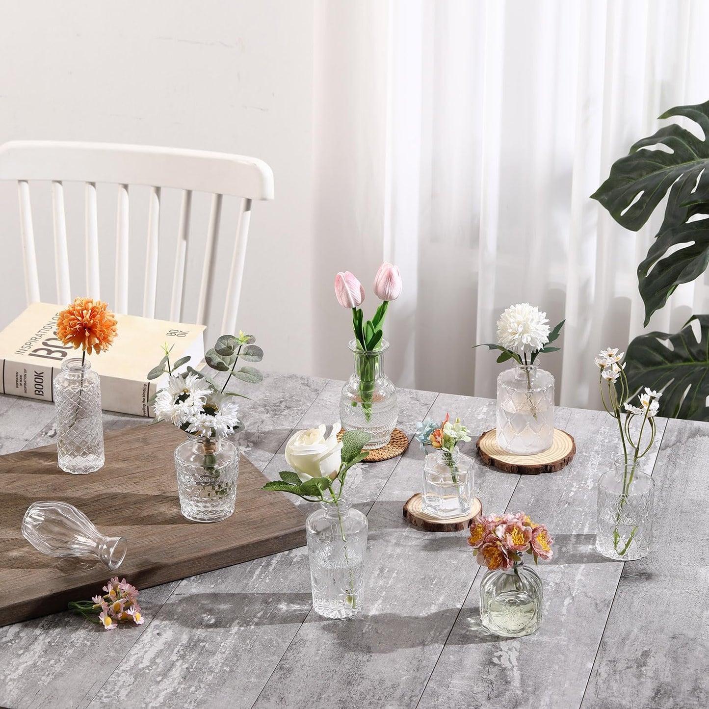 Bud Vases Set of 16, Small Vase for Flowers, Glass Vase for Centerpieces, Small Flower Vases for Centerpieces, Mini Vintage Vases, Clear Bud Vases for Wedding Table Decor