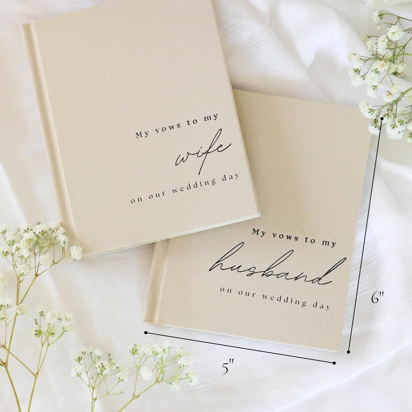 Wedding Vow Books His and Hers - 2 Pack Personalized His & Hers Book - Linen Hardcover Bride and Groom Notebook for Ceremony Vows - Bookmark & Lined Pages - Renewal & Wedding Must Haves