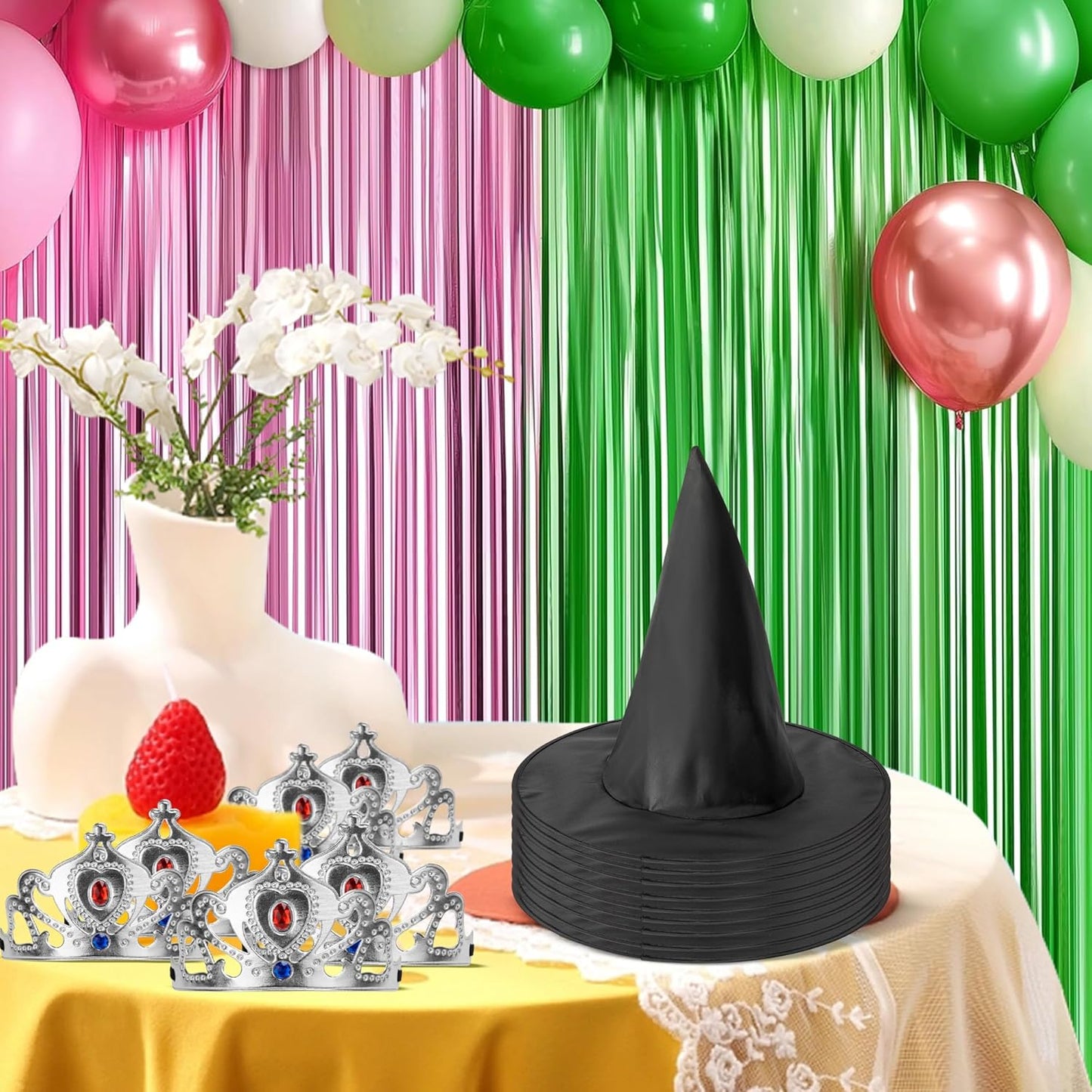 Tlswshsy 18 Pcs Princess Crowns and Witch Hats Set, Witches and Princess Party Favors, Queen Wizard Hats Decoration for Birthday Costume Cosplay Halloween Party Supplies Photo Props