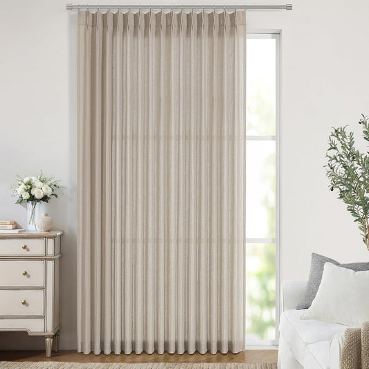 Vision Home Sand Pinch Pleated Semi Sheer Curtains Textured Linen Blended Light Filtering Window Curtains 108 inch for Living Room Bedroom Patio Pinch Pleat Drapes with Hooks 1 Panel 84" Wx108 L
