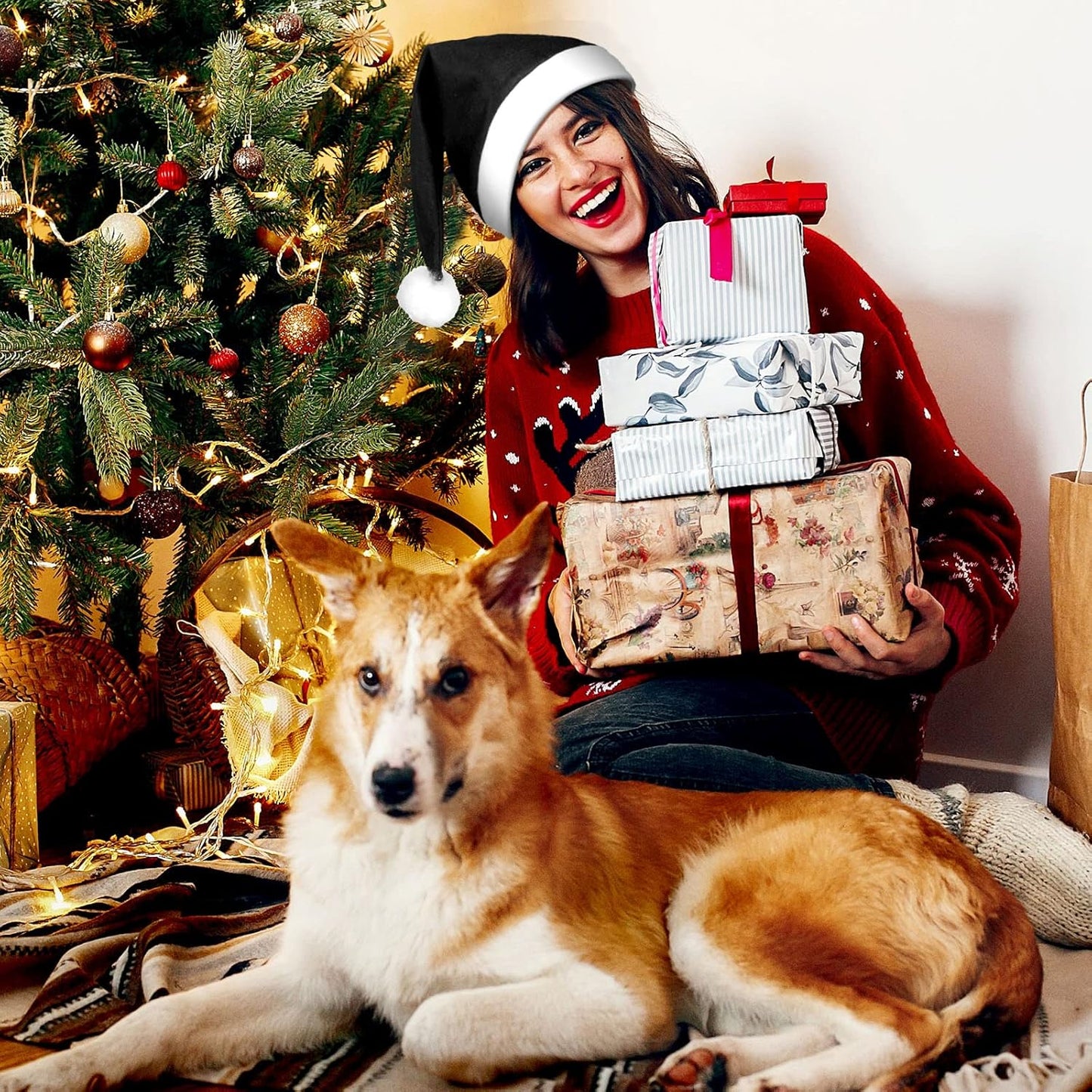 SATINIOR 12 Pieces Santa Hats Christmas Non Woven Fabric Hat for Holidays Xmas Party Supplies