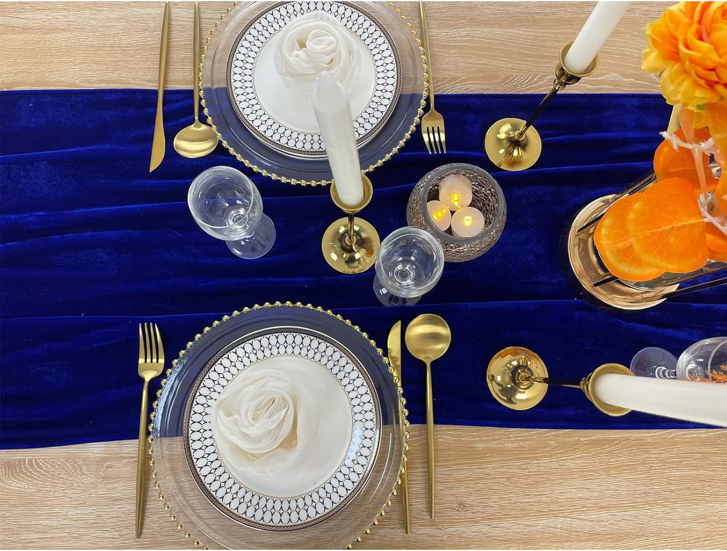 Luxurious Velvet Table Runner, 10ft Wedding Reception Decorations, 20x120inch Soft Velvet Fabric, Table Linen Overlay, Wedding Table Runners (Royal Blue, 20X120inch)