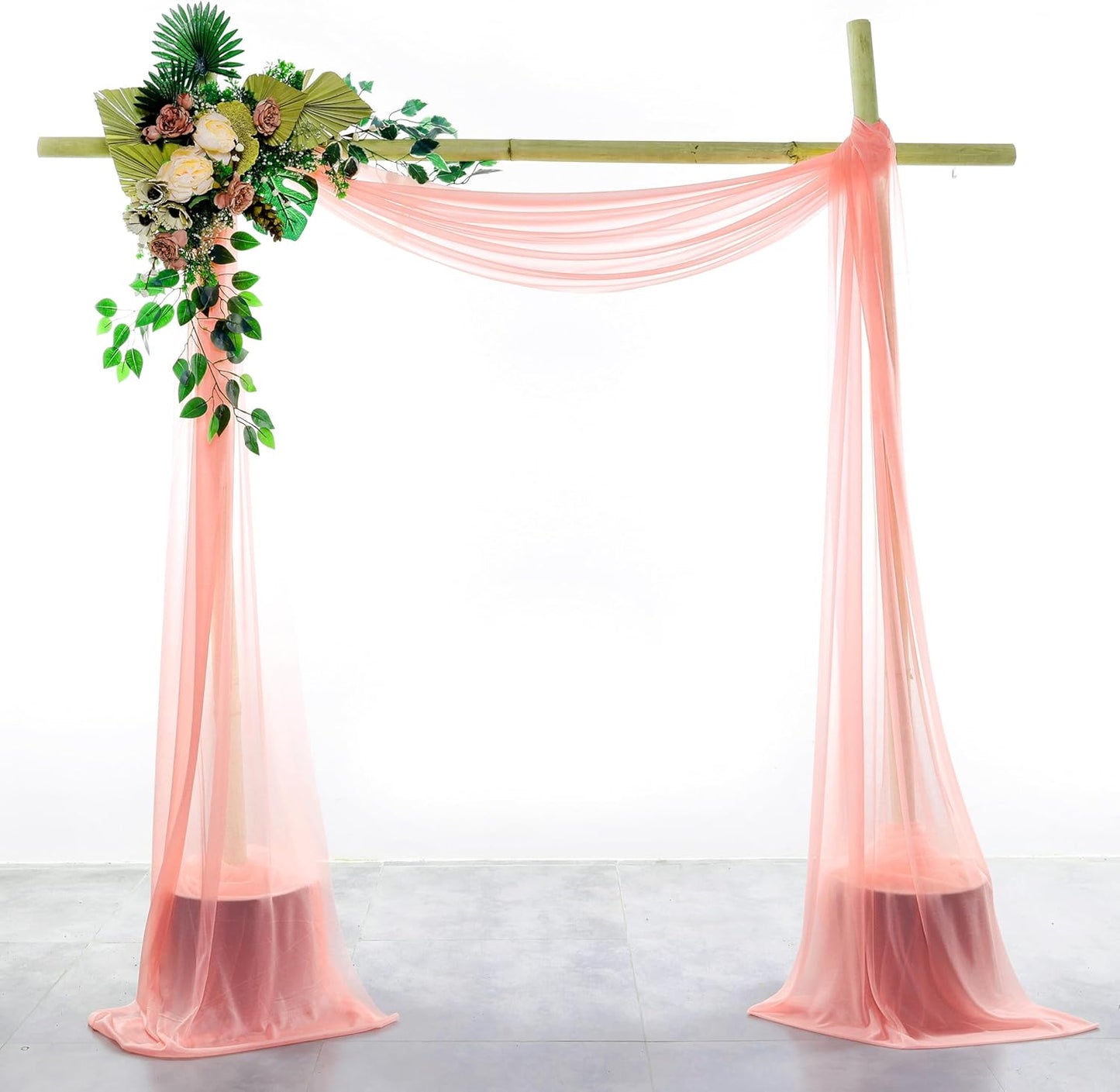 VDS Pack of 2 Panel (30 Inch X 100 Feet) Wedding Arch Draping Fabric Sheer Chiffon Fabric Drapery for Wedding Ceremony Reception Swag Backdrop Canopy Chuppah ARBO Altars Decoration (Peach)
