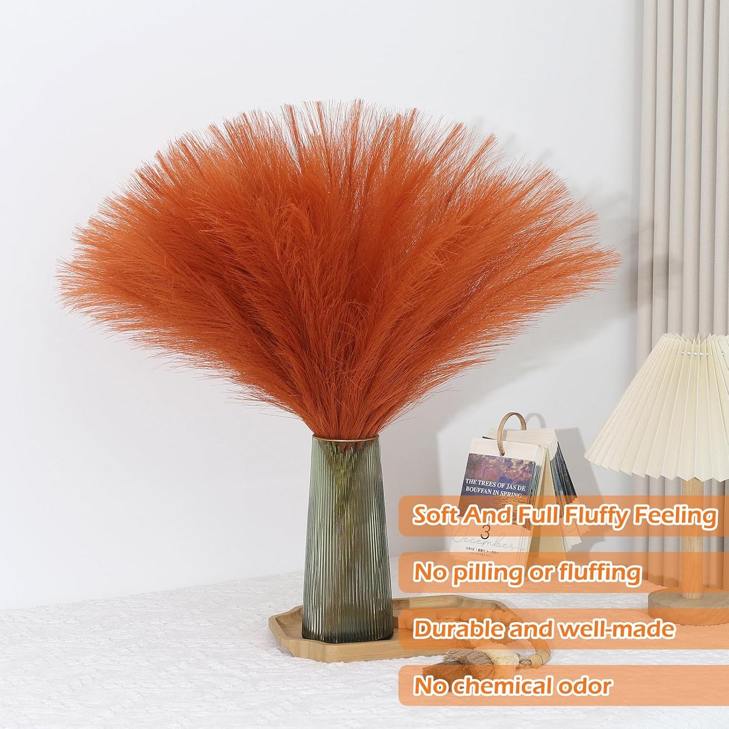 Orange Pampas Grass Decor 30 Pcs 21.7 Inch Faux Pampas Grass Bulk Artificial Dried Flowers Small Vase Filler Pompas Grass.